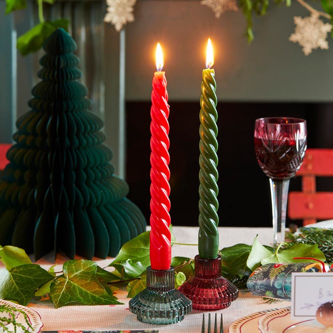 Talking Tables Roze glazen kandelaar houder geribbeld 3 Tier Taper Candle Stand Kerst Tafel Decoraties, Home Decor, Accessoires, Indoor of Outdoor Dinner Party, Verjaardag, Bruiloft