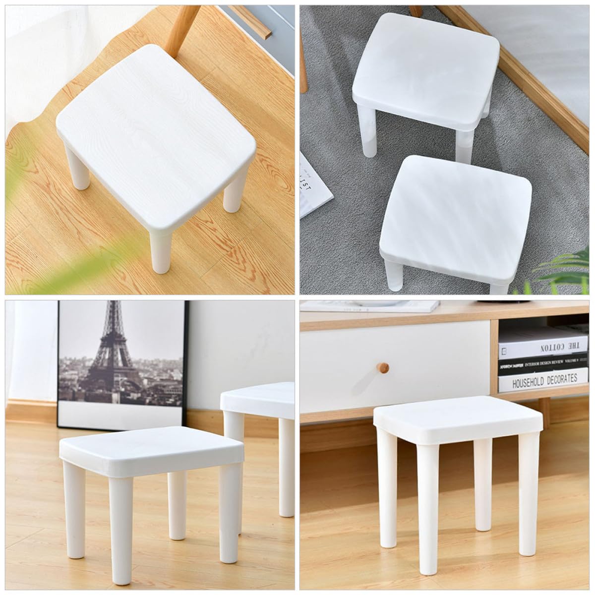 Toyvian Sgabello Antiscivolo per Ragazzi in Plastica Bianca Struttura Triangolare Stabile, Scalino Decorativo per Bagno e Cameretta