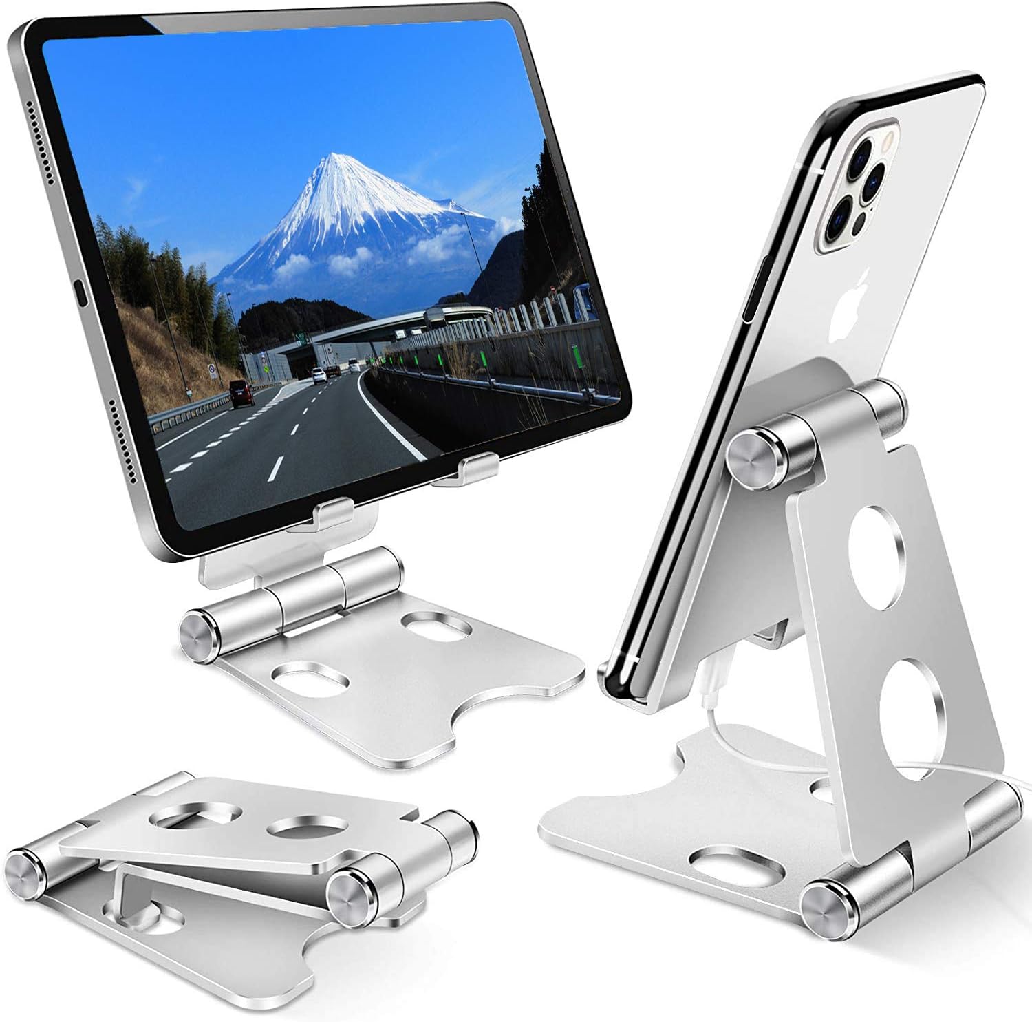 スマホスタンド 携帯ホルダー 超可爱 タブレット スタンド 折り畳み式 卓上縦置きスタンド Pcホルダー シリコン滑り止め Iphone 収納便利 Ipad Kindleに対応 シルバー Switch Android Nintendo