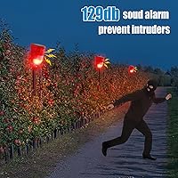 Vista 6 de Qualirey Paquete de 2 alarmas solares de sonido y luz con sensor de movimiento de 129 db, sirena de seguridad para exteriores, impermeable, detector