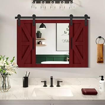 COGOOD Farmhouse Barn Door Mirror - 37" x 26" Wall Mirror Rustic Espresso