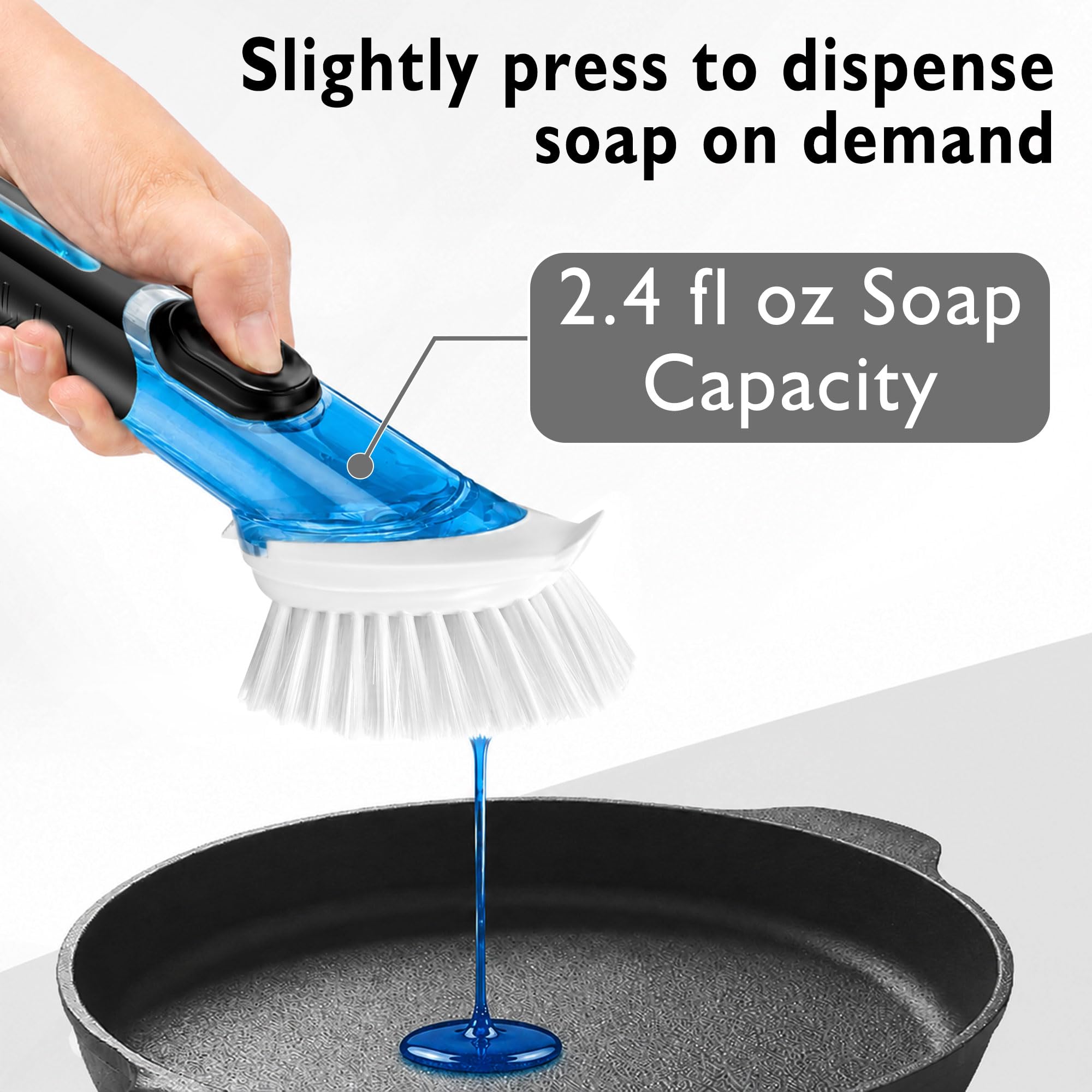 Soap Dispensing Dish Brush with Holder & 2 Brush Refill Heads - Image 3