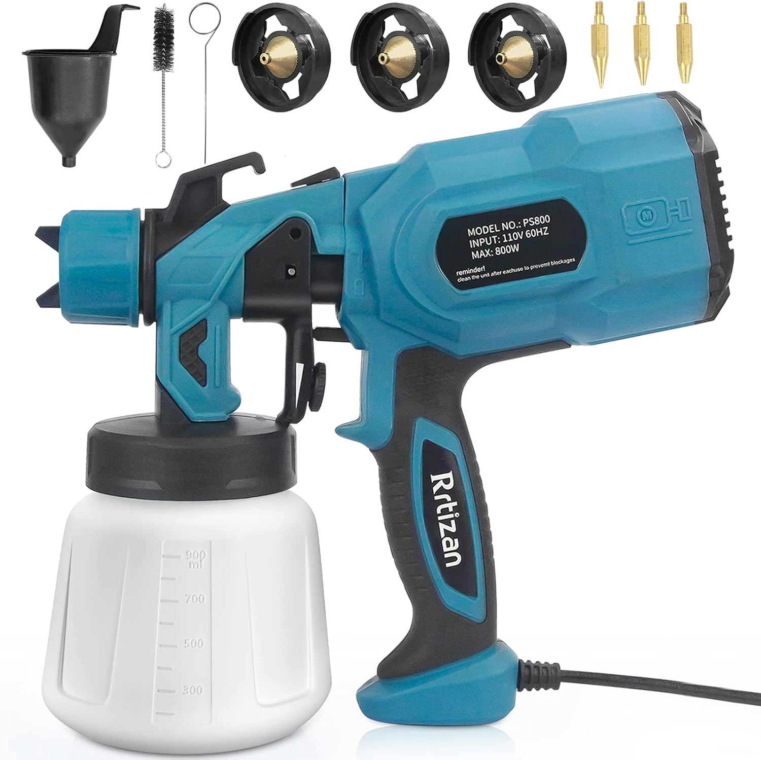Rrtizan Paint Sprayer, 800W High Power HVLP Electric Spray Gun, 3 Copper Nozzle Kits & 3 Patterns, Easy Spraying and Cleaning, for Furniture, Fence, Car, Bicycle, Garden Chairs, Wall etc. : Tools & Home Improvement