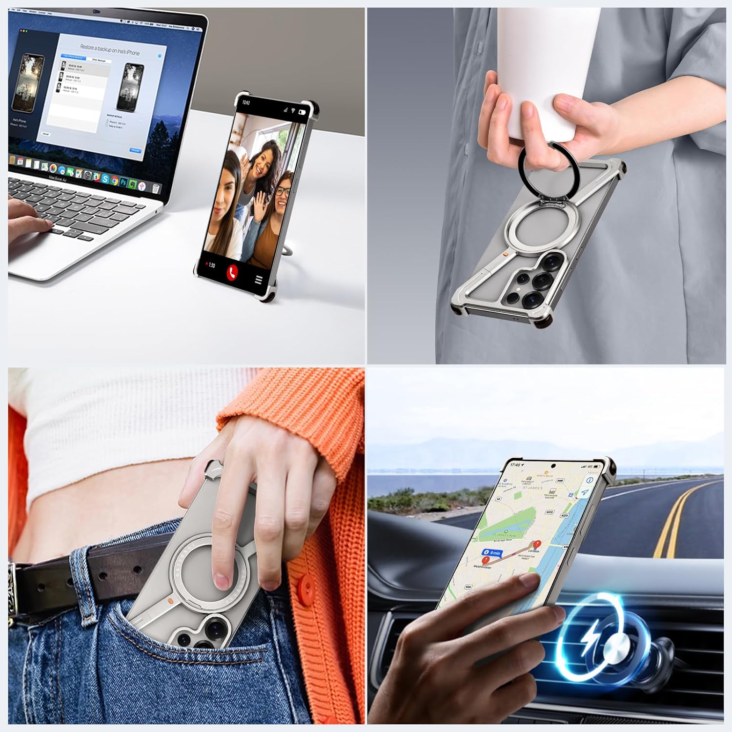 for Samsung Galaxy S25 Ultra Case Magnetic with Stand, Frameless Metal S25 Ultra Slim Case for Magsafe, Cool Drop-Proof Protective Cover for Samsung S25 Ultra for Men Women 6.86 Inch, Sliver