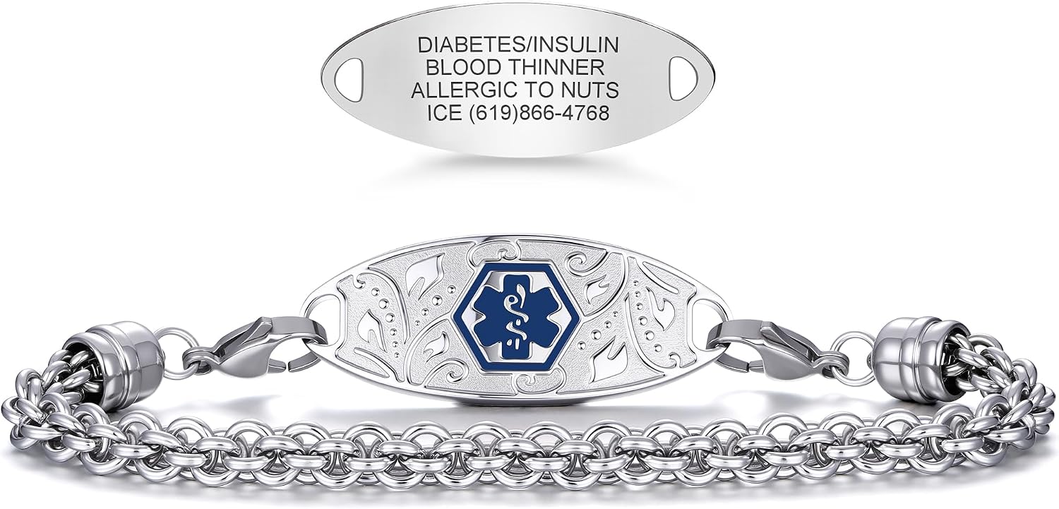 Divoti Custom Medical Alert Bracelet for Women – Elegant Handwoven Interchangeable Chain with Upgraded Swivel Clasps – 6-Line Personalizable ID (5.5-8.5") | Color