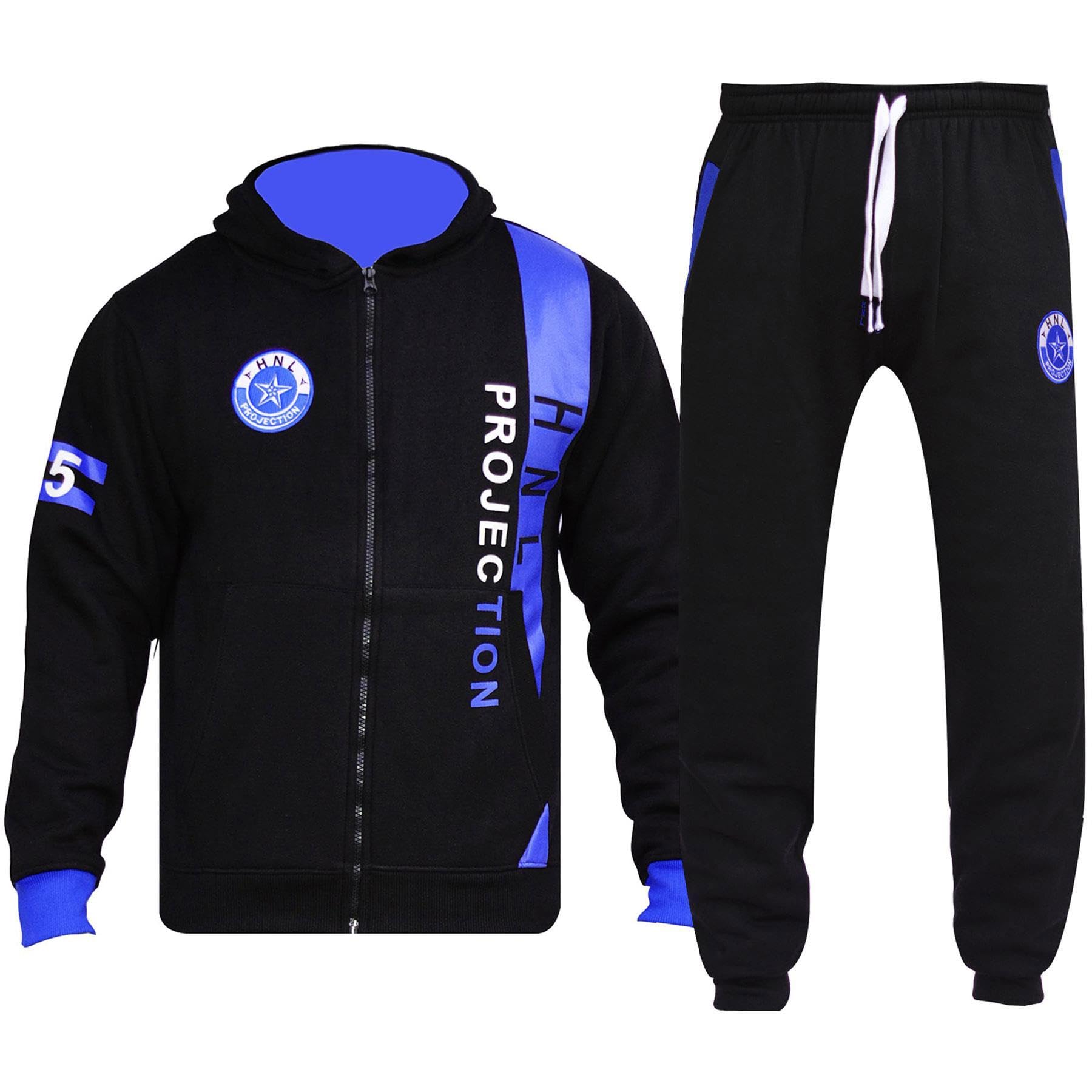 A2Z 4 Kids Dziecięcy chłopięcy dziewczęcy dres HNL projekcja nadruk czarny i królewski niebieski bluza z kapturem i dół dres do joggingu spodnie nowy wiek 7 8 9 10 11 12 13 lat