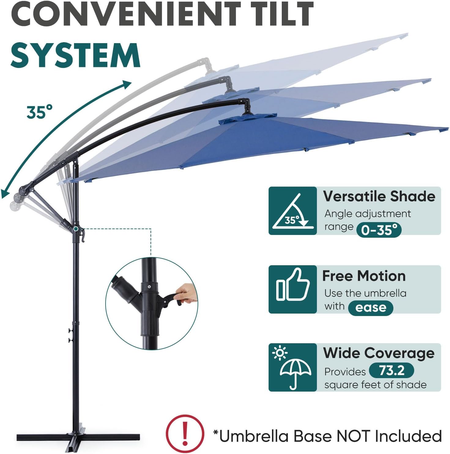 Patio Umbrella Outdoor, 10FT Offset Cantilever Patio Table Umbrella, Easy Tilt Adjustment, UV Protection, Fade Resistant Fabric for Pool, Garden, Backyard, Deck