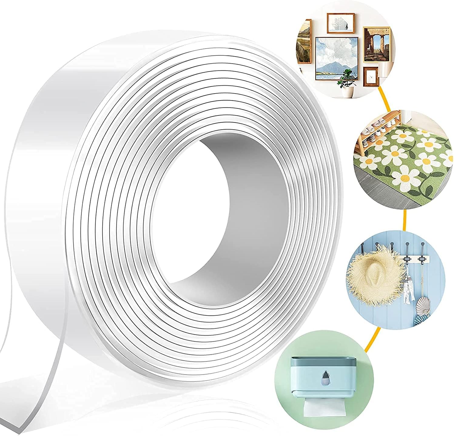 9 CODE® Reusable Nano Adhesive Tape - Strong, Washable, and Multifunctional Double-Sided Tape for Home, Office, and DIY Projects - Suitable for Smooth Surfaces Like Glass, Metal, and Tile 3M (White)