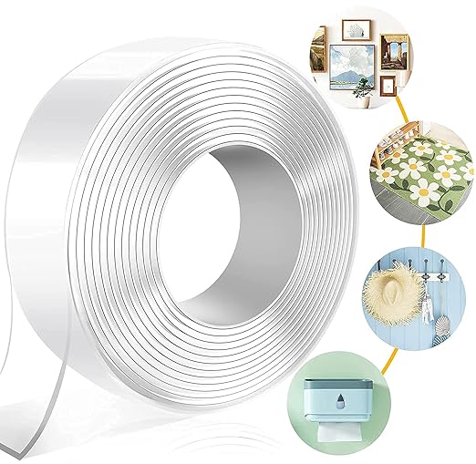 Chillyfit Double Sided Tape, Heavy Duty Self Adhesive Tape, Two Side Sticky Pads Strong Wall Adhesive Strips No Marks Reusable Removable Clear Tape for Picture Hanging, Carpet Glue, 10 Feet, 3 Cm