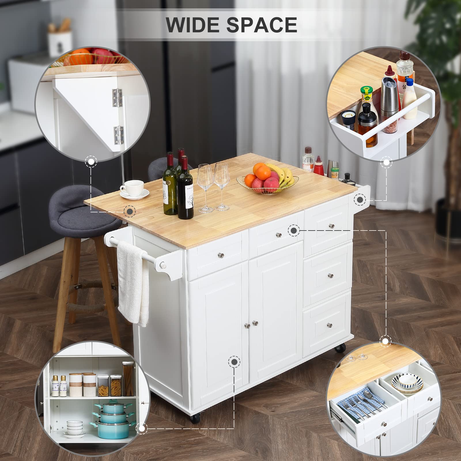 Buy HOMERST Kitchen Island with Drop Leaf,Kitchen Cart Rolling Mobile