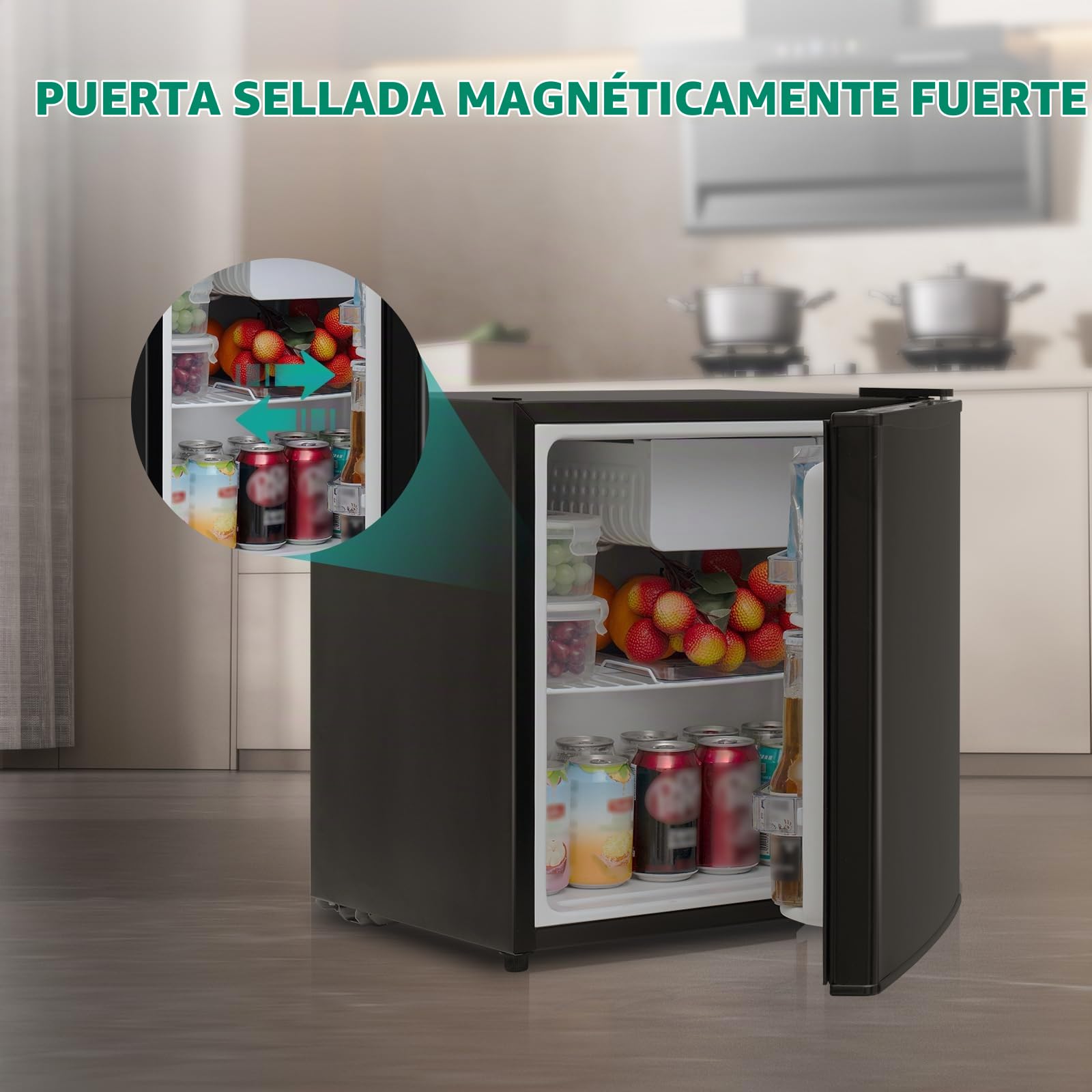 SMETA Mini frigorífico de 45 L, pequeño refrigerador silencioso, 39 dB, refrigerador de bebidas, 6 niveles, termostato 0-10 °C, minibar con tope de puerta intercambiable para casa, oficina, camping