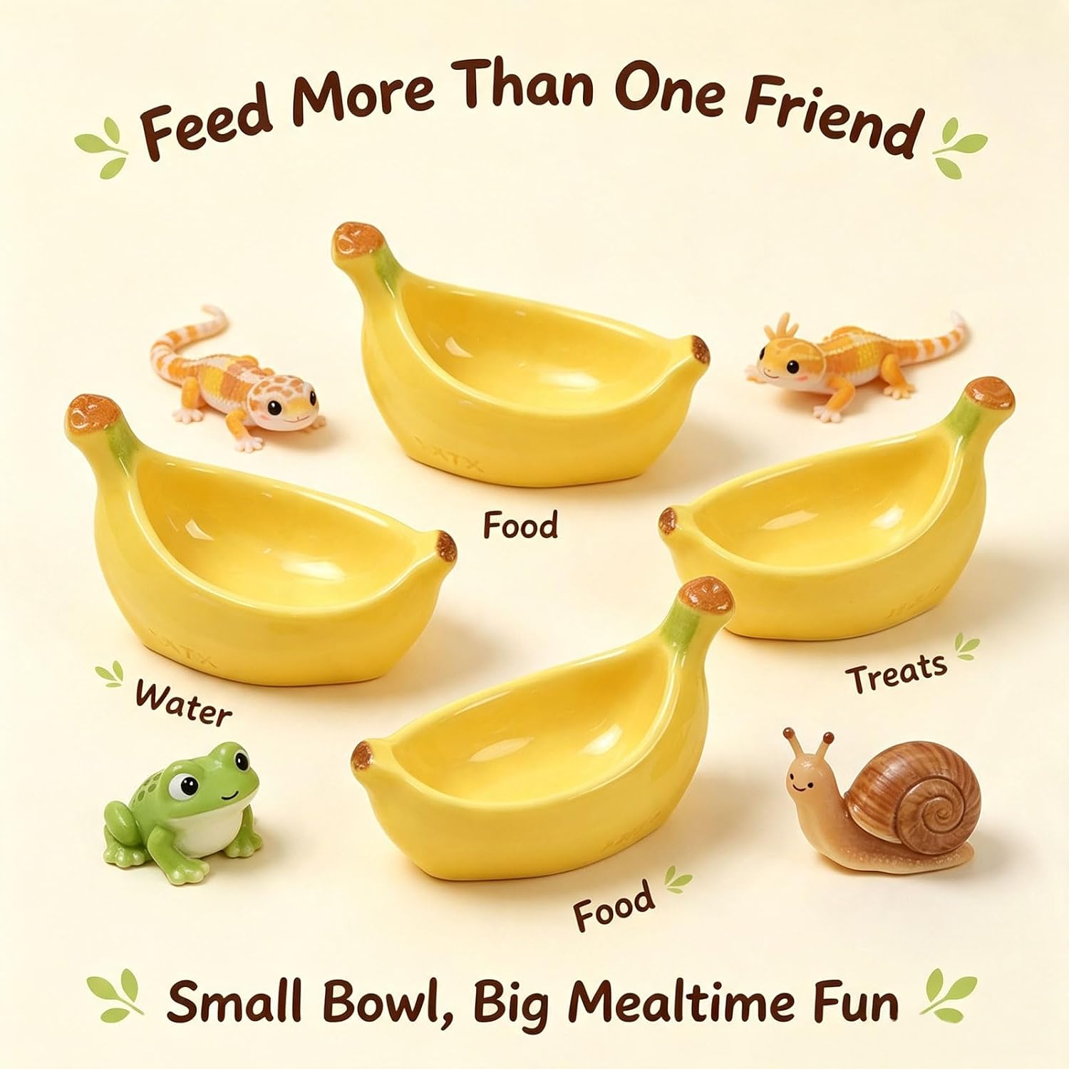 10 Pack Mini Banana Reptile Water Bowls, Tiny Resin Drinking Dish with Adhesive Stickers, Cute Small Water Station Accessories for Mini Reptiles, Amphibians, Tarantulas, Juvenile Geckos, Hermit Crabs image 2