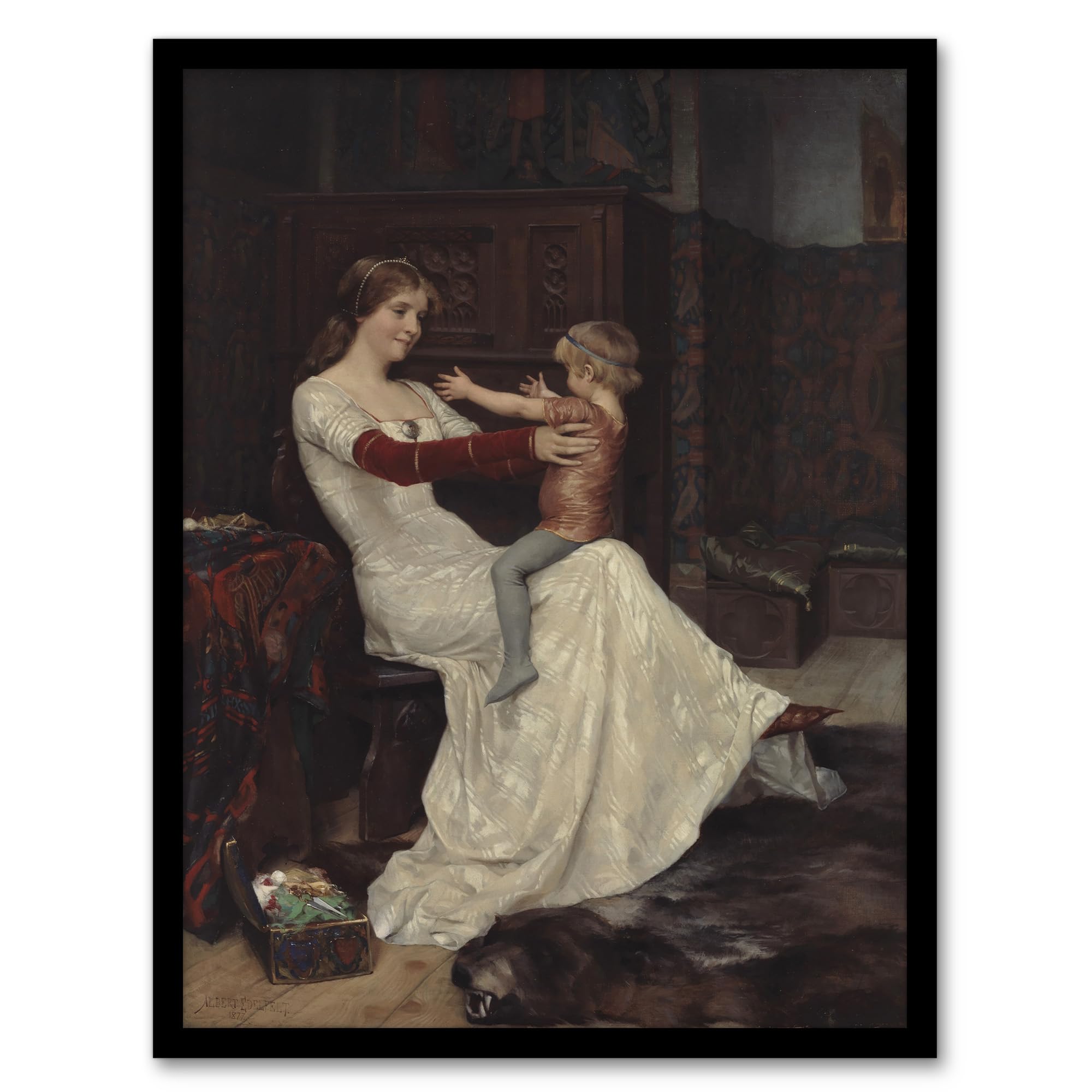 Artery8 Albert Edelfelt Queen Bianca of Namur With Son Framed Wall Art Print 12X16