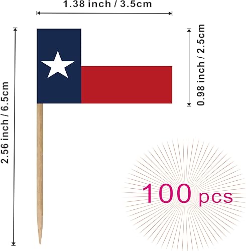 Miniatura 2 de Bandera de palillo de dientes de Texas State de Texas, tamaño pequeño, para cupcakes de frutas, decoración de palitos de alimentos, paquete de 100