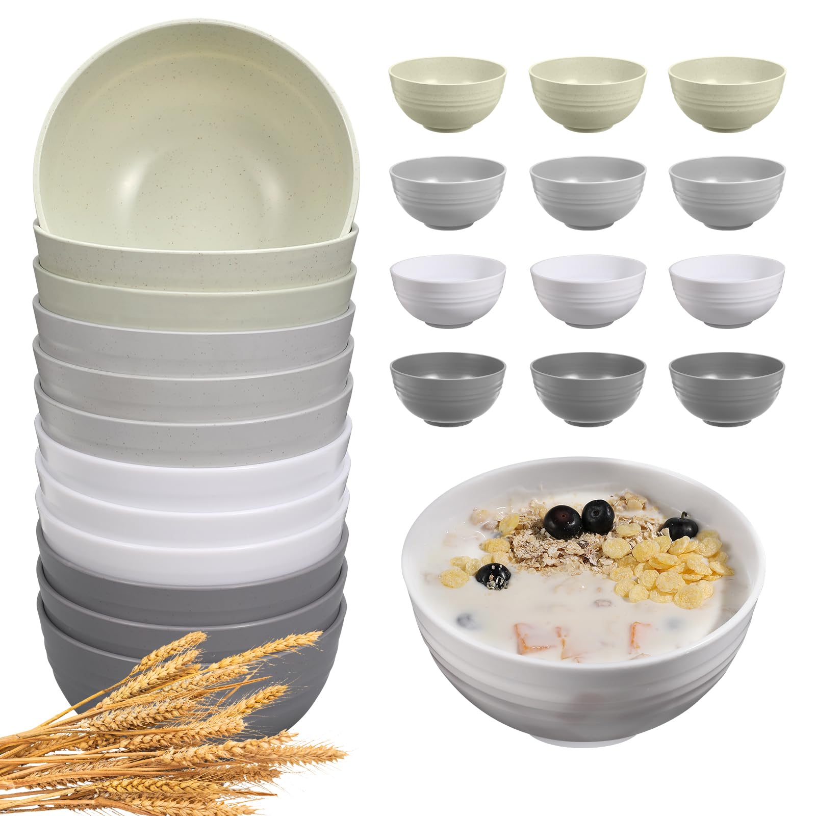 HEYCOME Wheat Straw Bowls - 12 Pcs Unbreakable -17 HEYCOME Wheat Straw Bowls - 12 Pcs Unbreakable -17