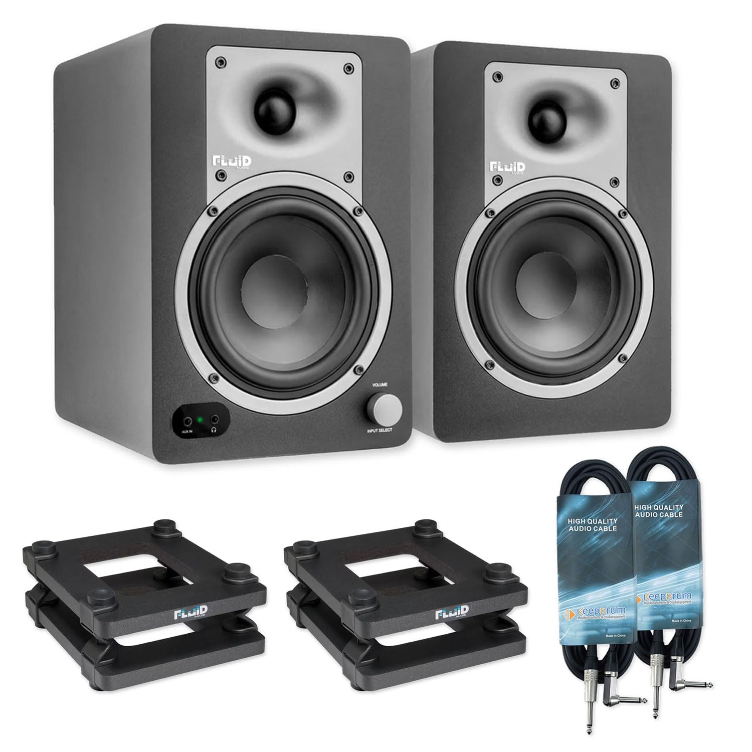 Fluid Audio C50BT Studio-Monitore Lautsprecher mit Stativen und keepdrum Kabel