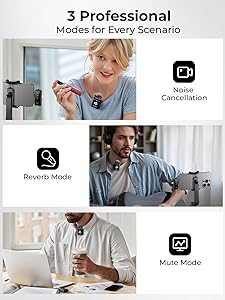 MENERESAS 3-in-1 Microphone for iPhone: Wireless Lavalier Microphone for Camera & Android - Mini Mic - 328ft Transmission & 20H Battery Life - Vlogging with AI Noise Reduction-Space Grey