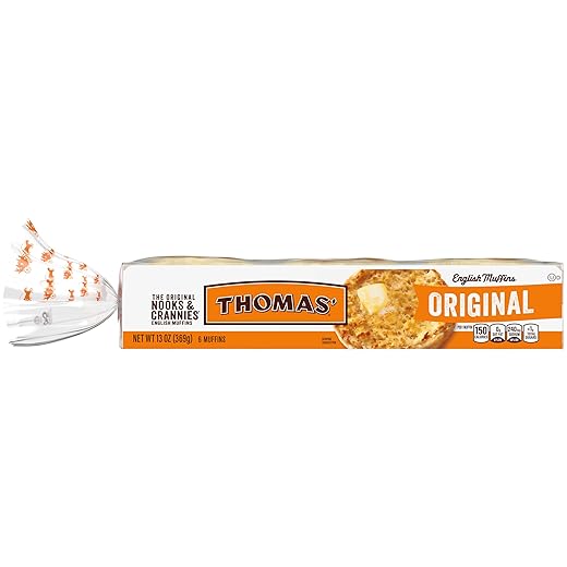 Thomas’ Original English Muffins, 6 Count, 13 Oz Package of English Muffins