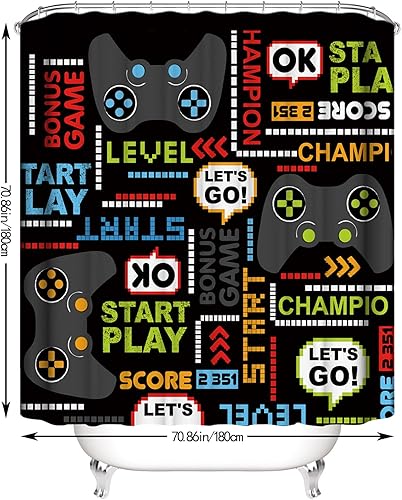 Miniatura 2 de NORBEY Juego de 4 cortinas de ducha con diseño de controlador de videojuegos abstracto cortina de baño con tapete antideslizante juego de alfombras