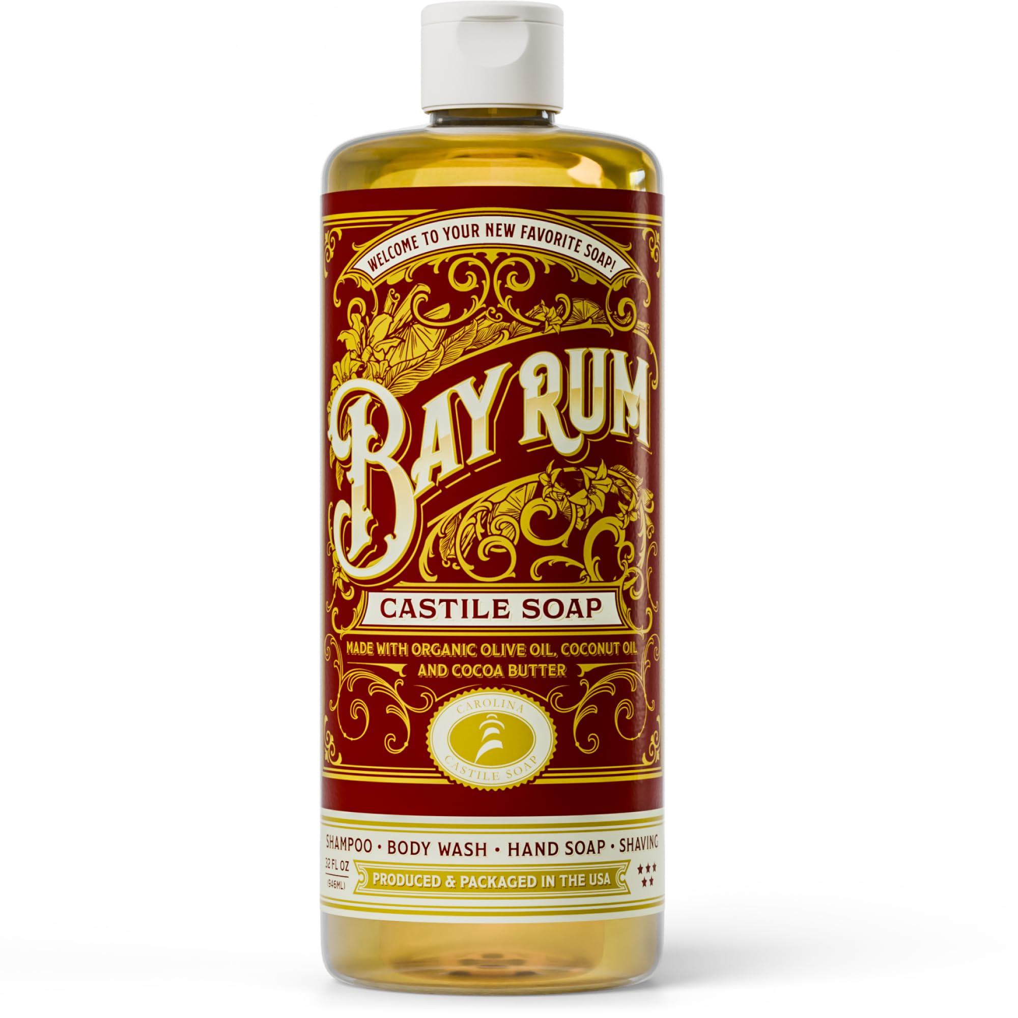Carolina Castile Soap Bay Rum Scent Certified Organic Base High Olive Oil Content Non-Drying Made with Organic Oils
