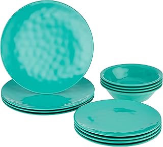 Certified International 89210RM Melamine 12 pc Dinnerware Set Service for 4 Teal