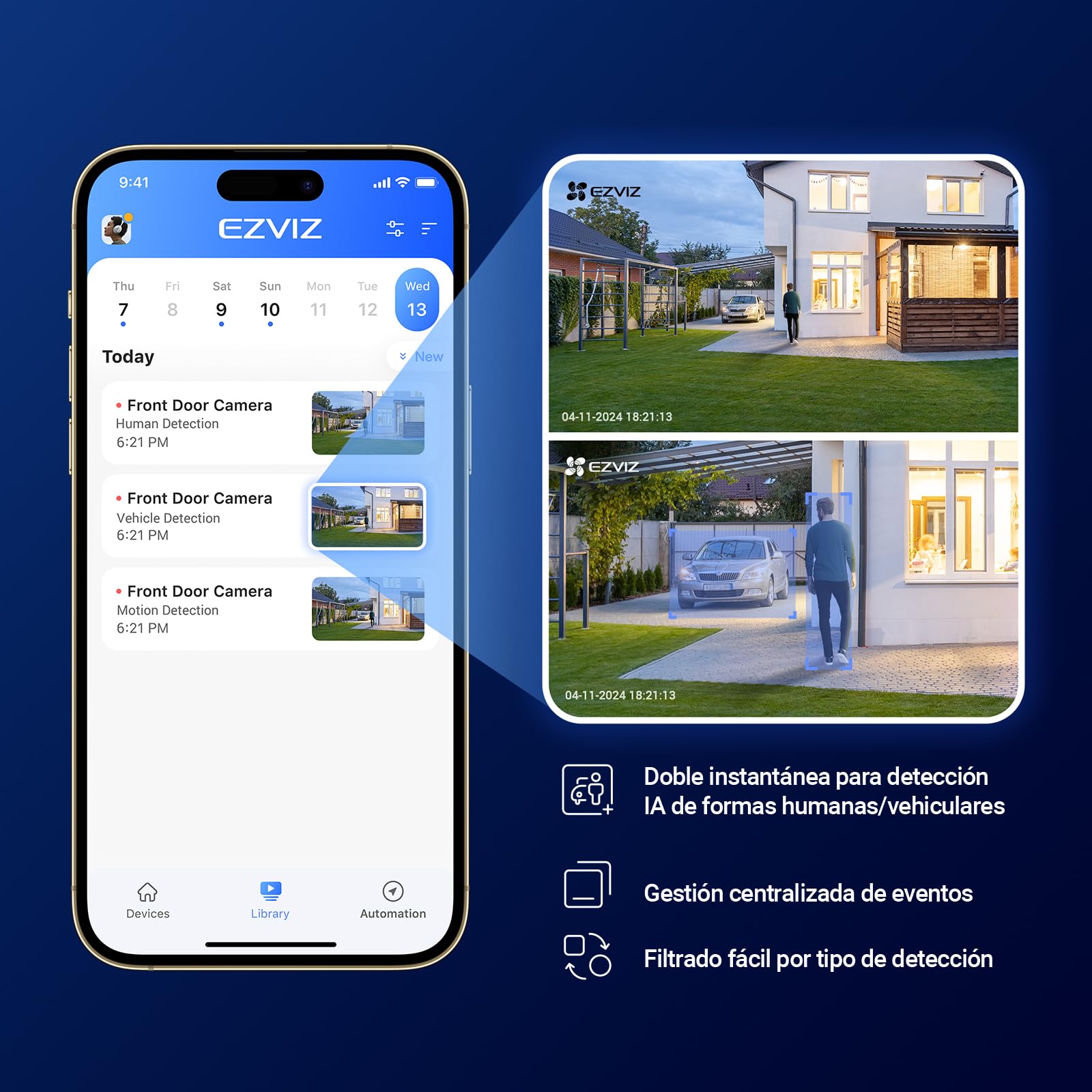 EZVIZ Cámara Vigilancia WiFi Exterior,12MP,Triple Lente,3 × 2K+ Cámara IP de Seguridad 360°,Visión Nocturna en Color,IA Detección Persona/Vehículo,12× Zoom,Sirena,Alexa,Impermeable,H80F Multi