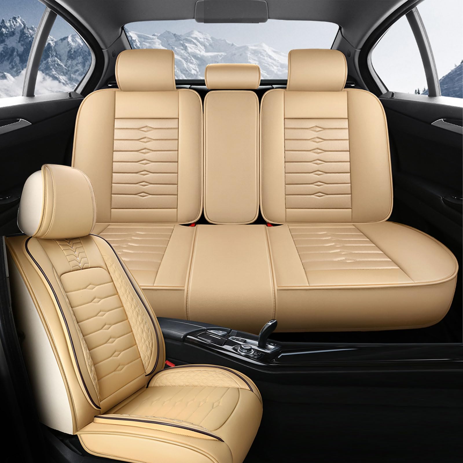 HHXT 5 Seat Covers for Nissan Frontier 2005-2024 Napa Leather Seat Covers Water and Dust Resistant Soft Car Seat Protectors Comfortable Car Seat