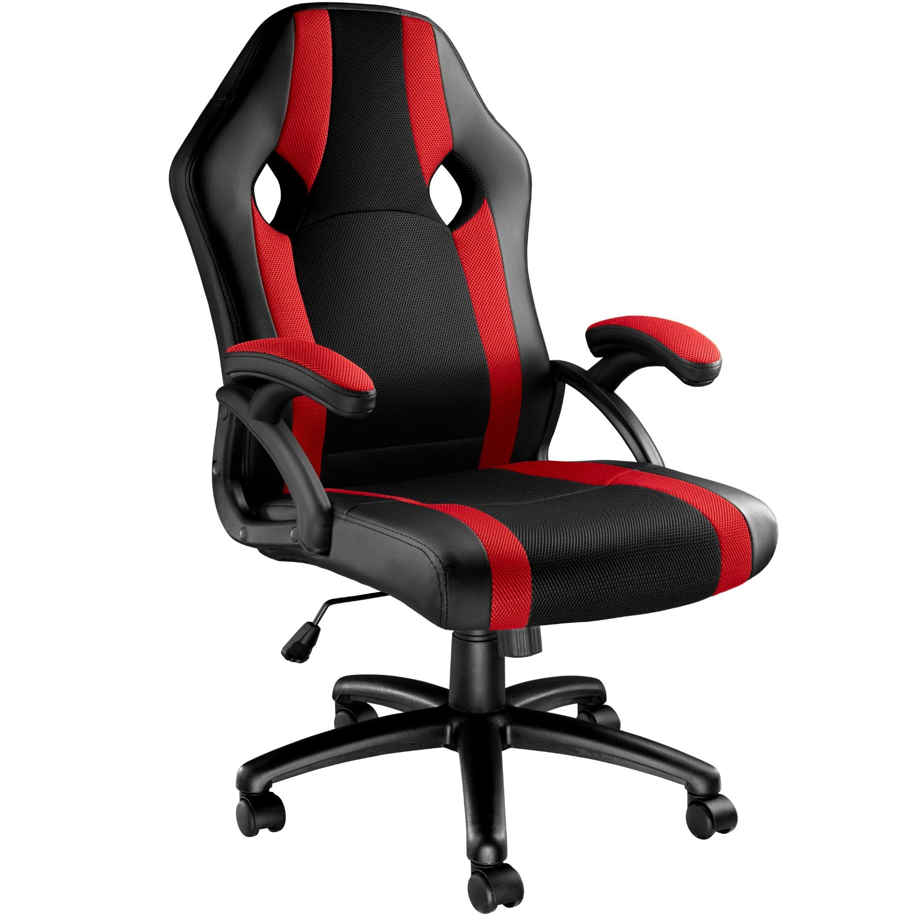 tectake Chaise de Bureau Fauteuil siège Racing Sport Tissu - diverses Couleurs au Choix - (Noir-Rouge | No. 403490)
