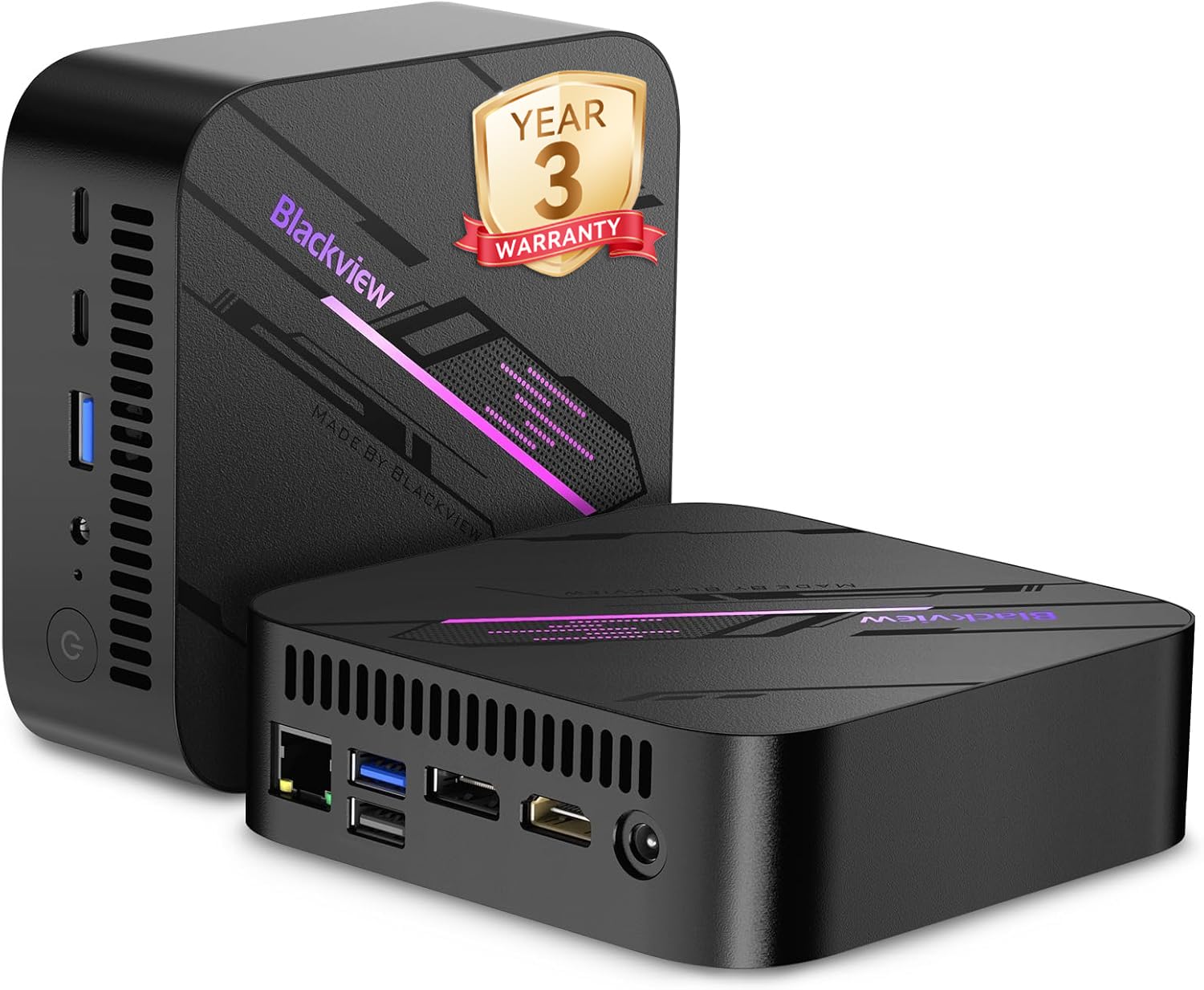 Blackview MP100 Mini PC 2025 Win11 Pro, AMD Ryzen 7 5825U(8C/16T, jusqu'à 4.5 GHz), LPDDR4 16Go RAM 512Go, WiFi6, 4K UHD Triple écran Tour PC, Double LAN, Mini Ordinateur VESA pour Bureau/Maison