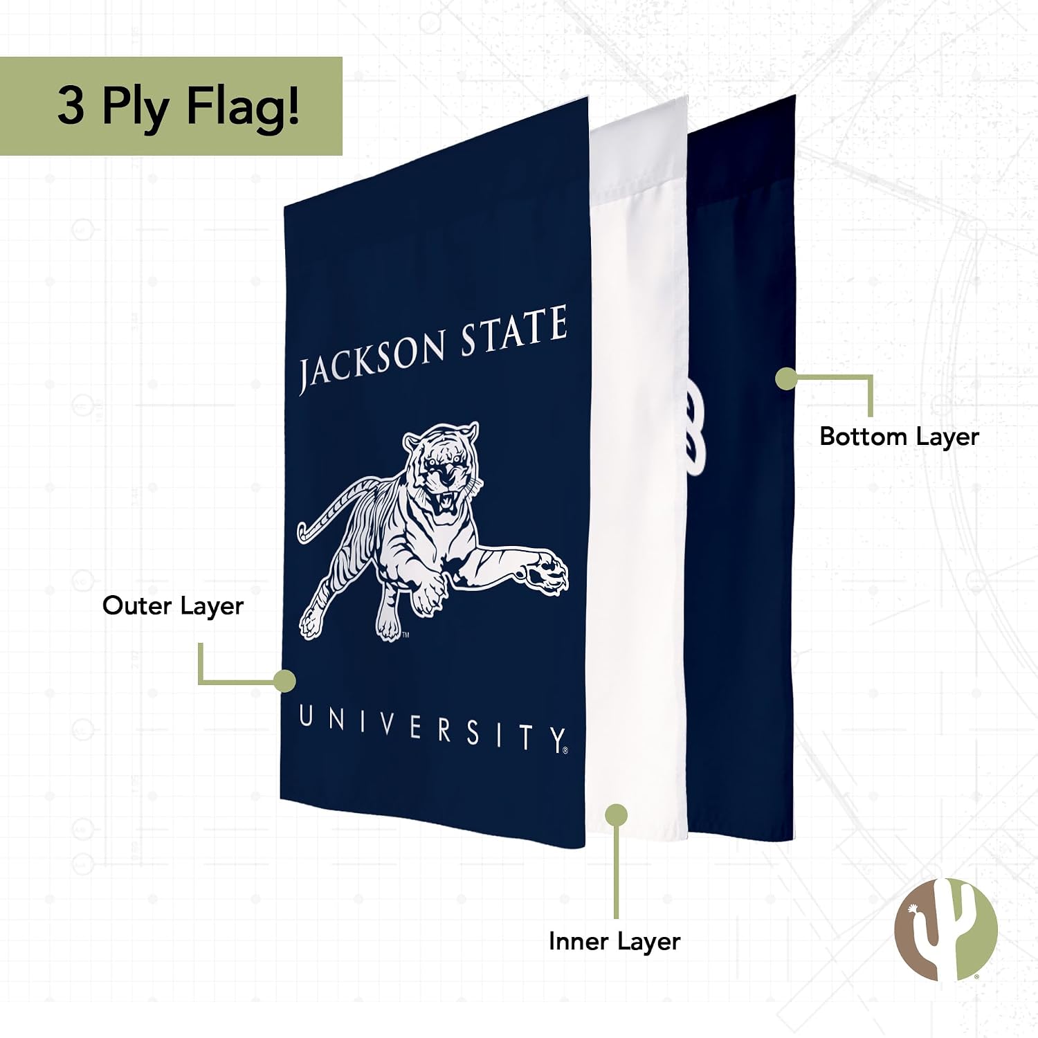 Desert Cactus Jackson State University JSU Garden Flag – 19 x 12 inch Jackson State Tigers Banner, For Outdoor Display and Events (Design A)