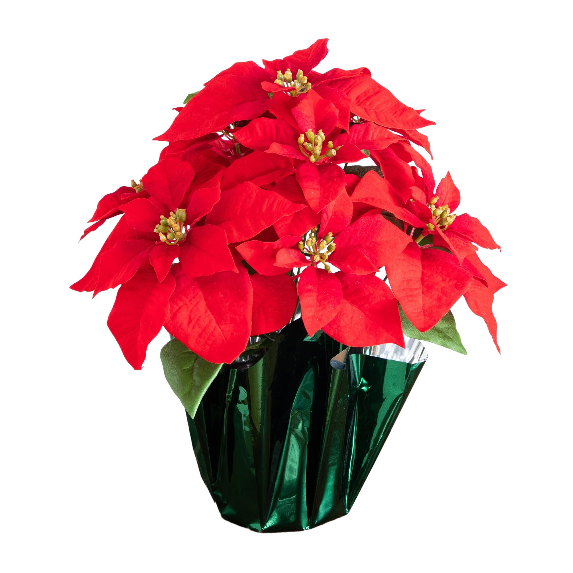Nearly Natural 19in. Red Poinsettia in Green Planter, Holiday Decor