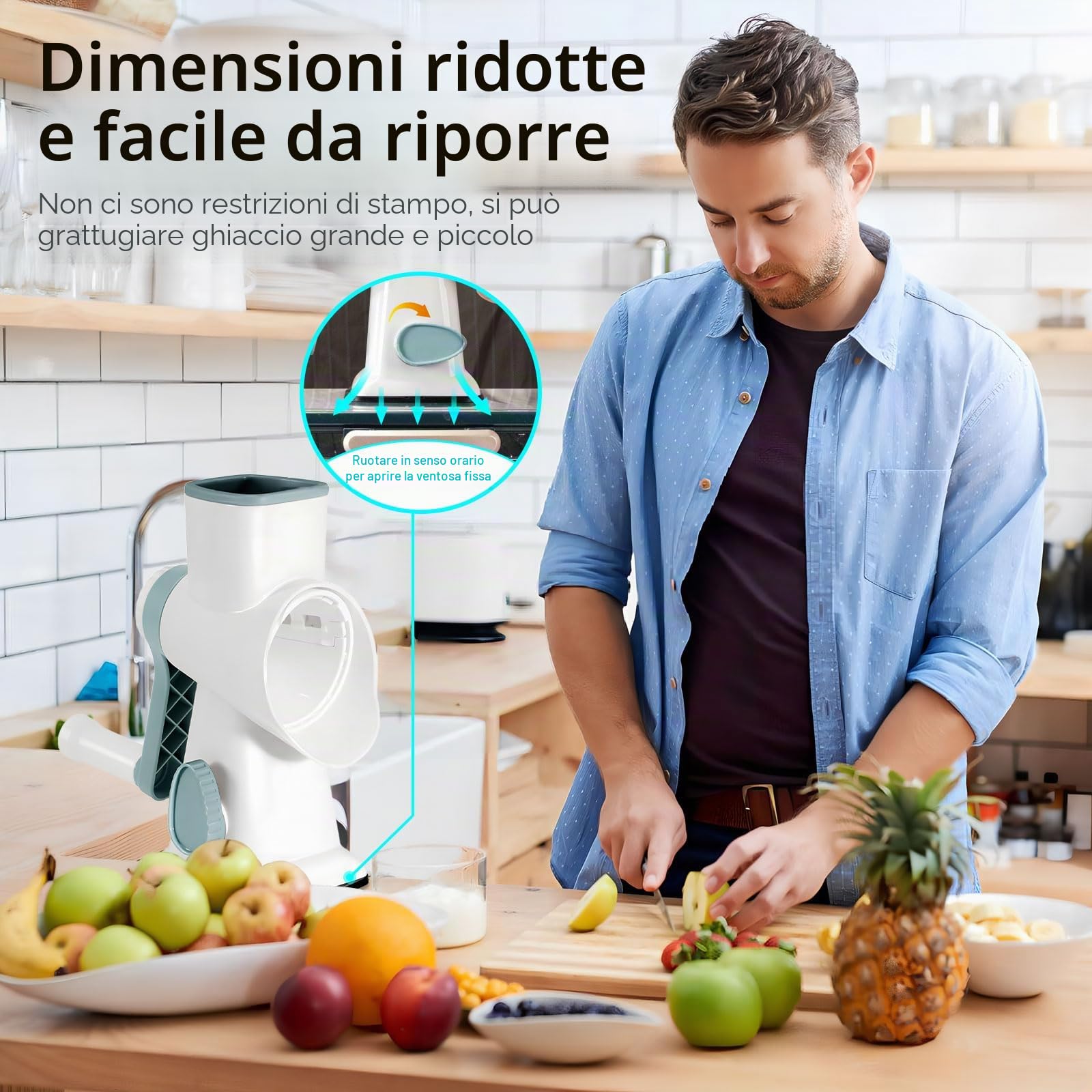 Macchina per graniglie, panemy Graniter, Lame a doppia fila angolo 45°, Frantumazione ghiaccio efficiente, risparmio sforzo, tritatutto adatto campeggio, cocktail, caffè freddo, gelato