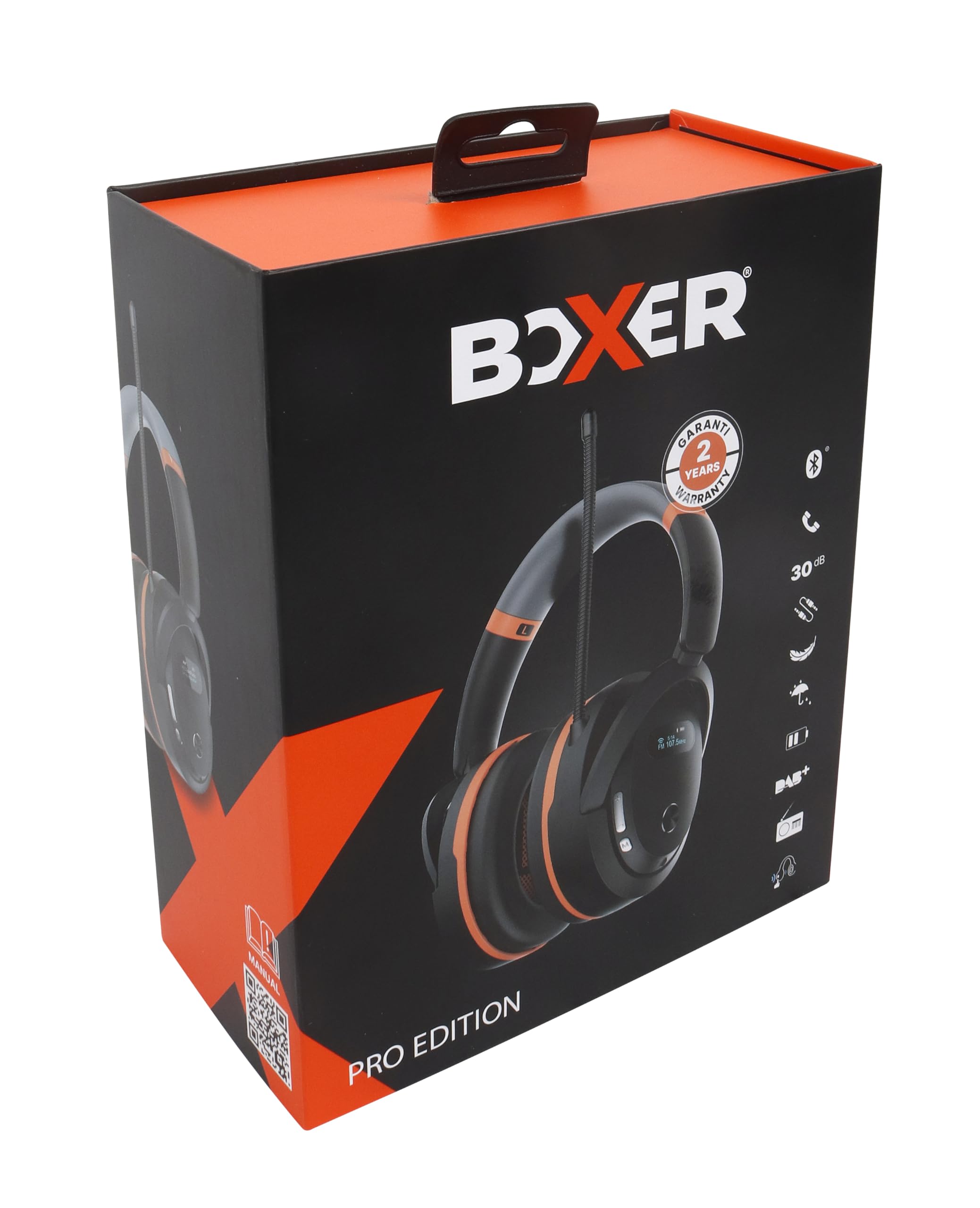 Boxer® Protección auditiva electrónica Bluetooth 5.3 – Certificado EN352, radio DAB/FM, modo ambiente (LIS), 30 dB SNR, batería de 30 h, USB-C, IPX4 – Protección auditiva