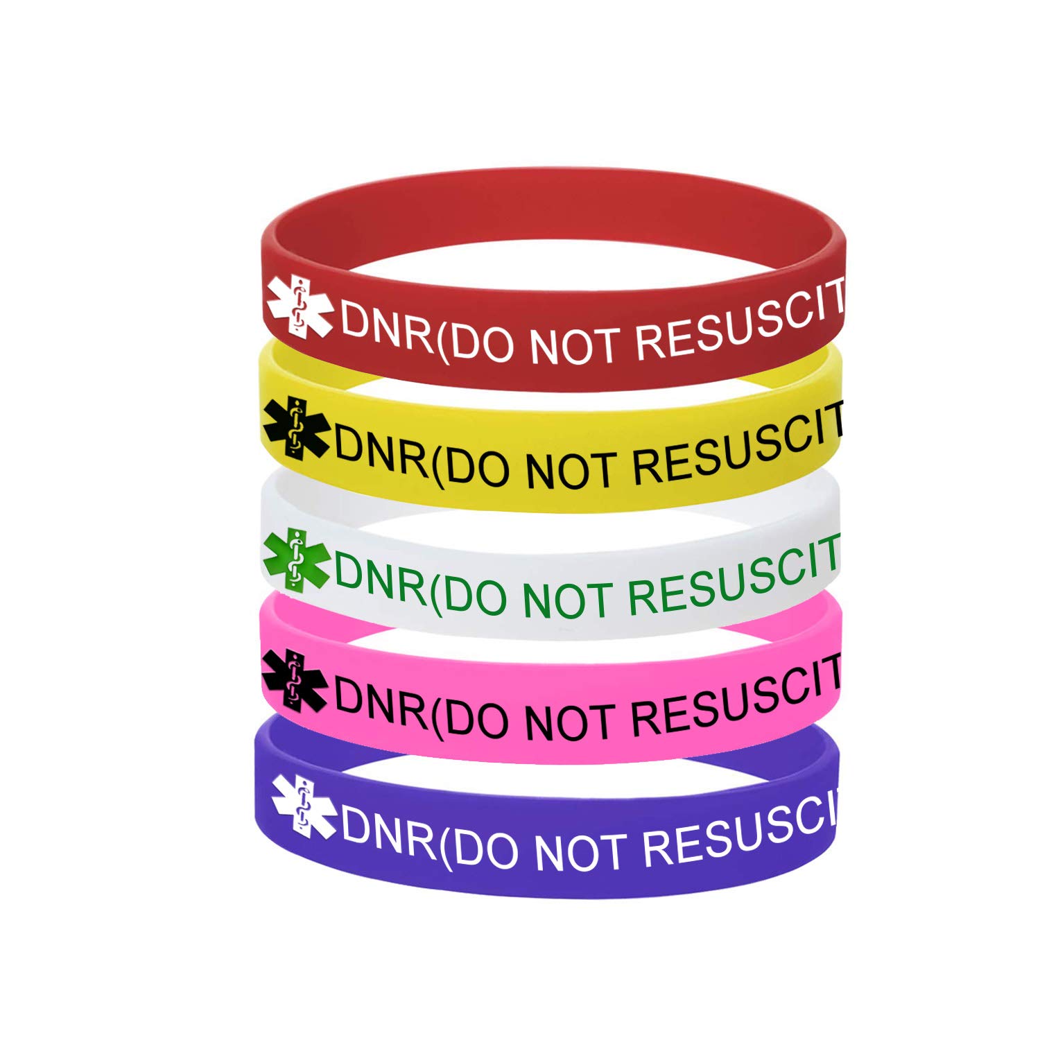 5 Color Pack-Personalized Engraved Medical Alert ID Jewelry Food Drug Allergy Bracelets,100% Silicone Rubber ID Survivor Bracelet Band,Emergency Contact Bracelet,Diabetes Bracelet,5.5"-7.9"