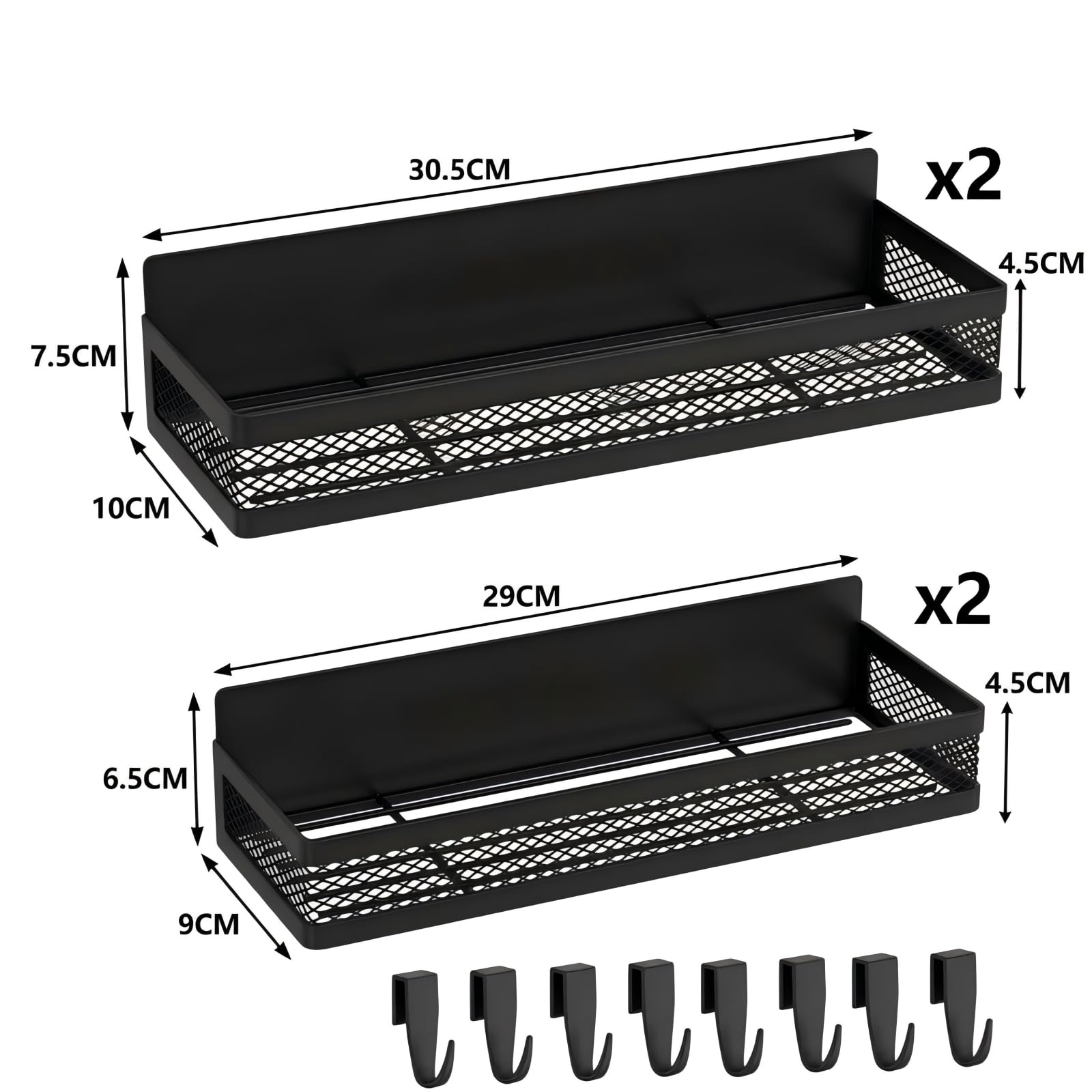 Magnetisches Gewürzregal für Kühlschrank: 4 Pack Magnetregal, 2 große und 2 kleine Regale | Magnetisches Kühlschrankregal Platzsparende Küchenorganisation
