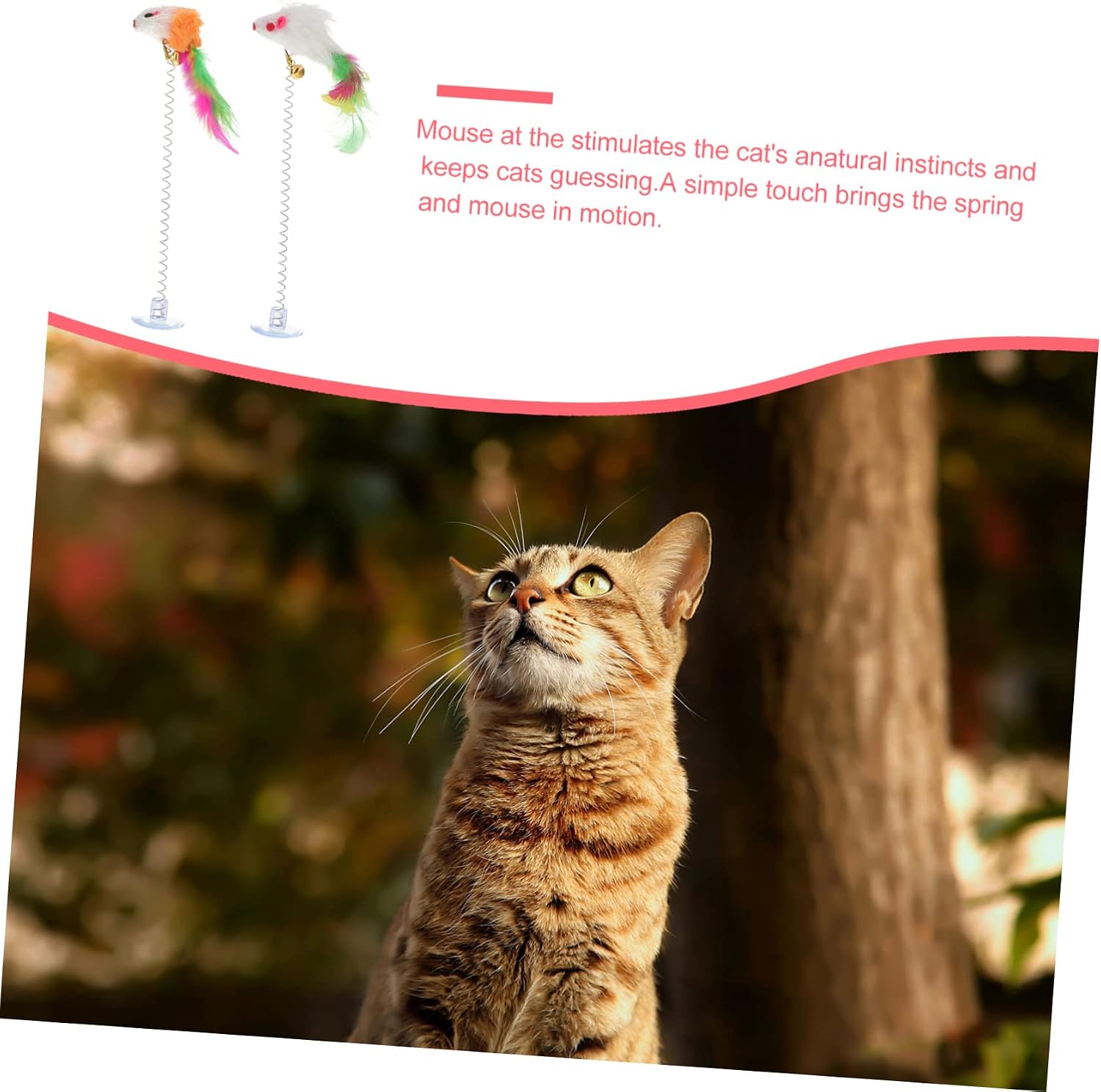WOONEKY Spring Cat Toy with Mouse, 4 Pack Plastic Cat Hunting Toys | Interactive Cat Toys, Spring Design, Soft Mouse Style, for Cats, Helps Keep Paws Busy and Active