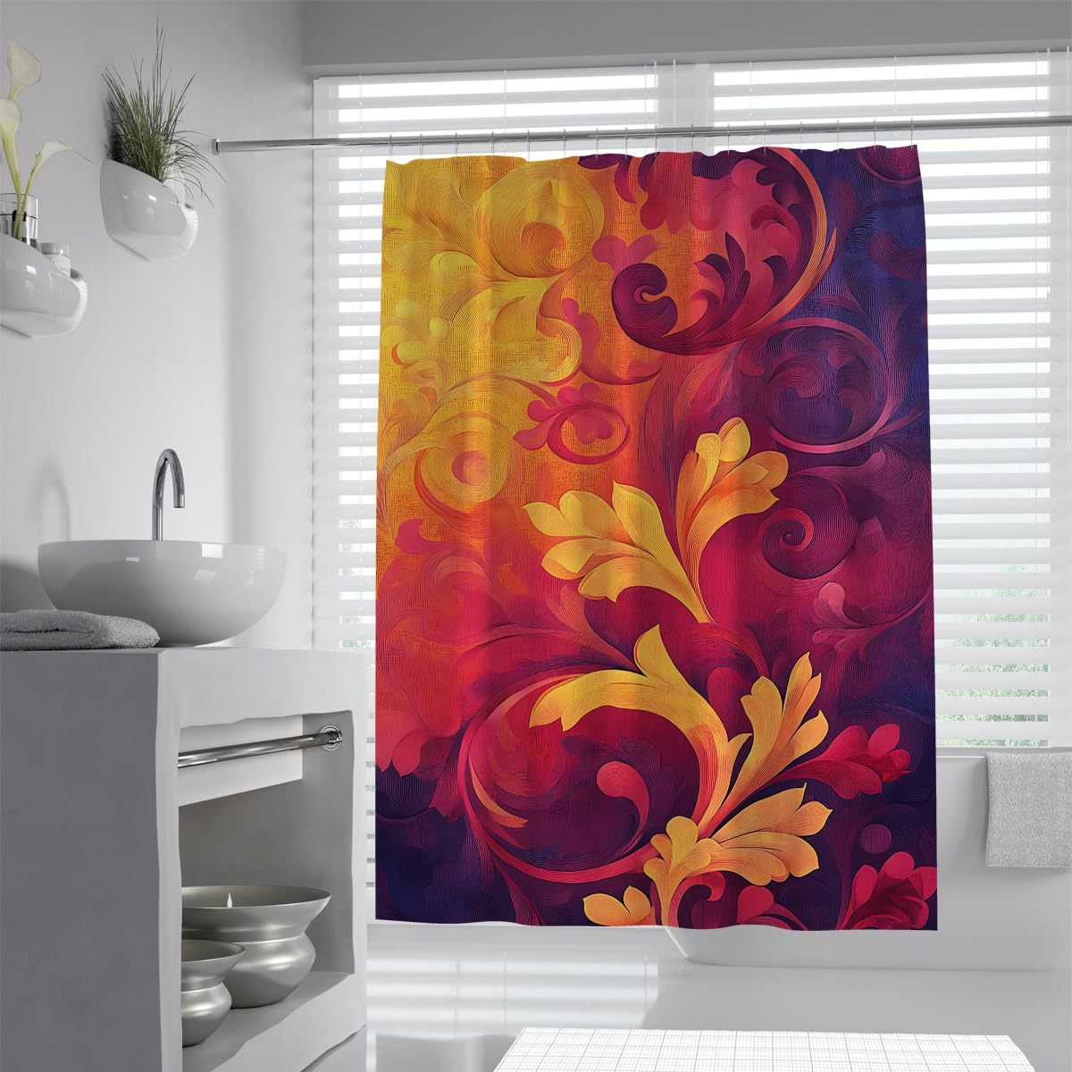 Cortina Ducha Hojas ombré abstractas Escena bañera W240xL180 cm