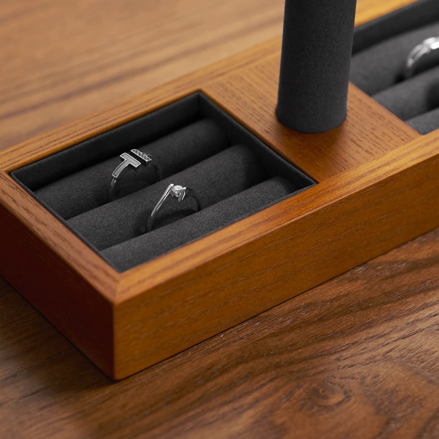Oirlv Multifonctionnel Bois Massif Support Montre,Porte Montre,Watch Stand Pour Organisateur de Bijoux Bague(Gris Foncé)
