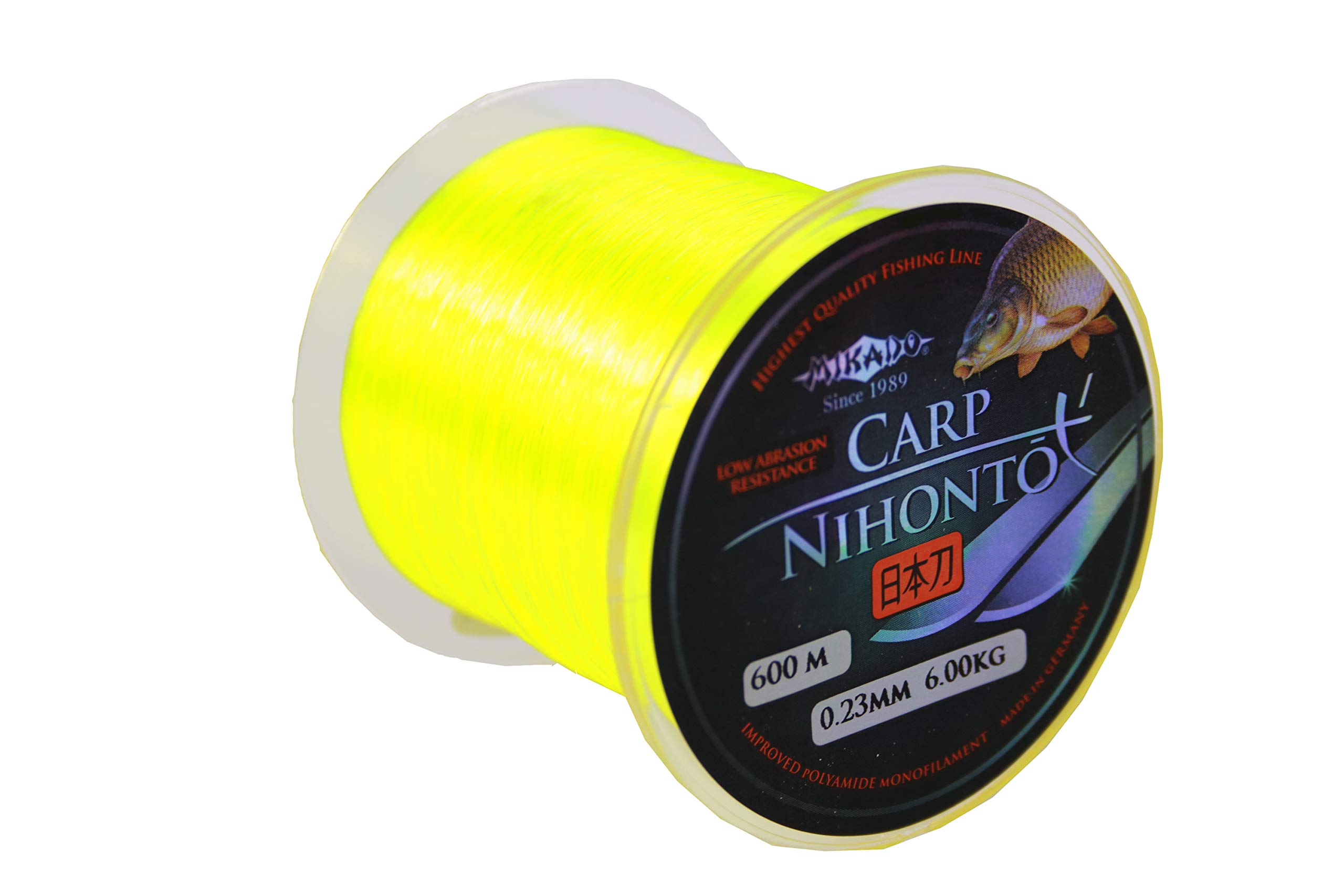 Filo da pesca monofilo giallo NIHONTO CARP Fluo molto liscio, 600 m, disponibile da Ø 0,23 a Ø 0,40 mm