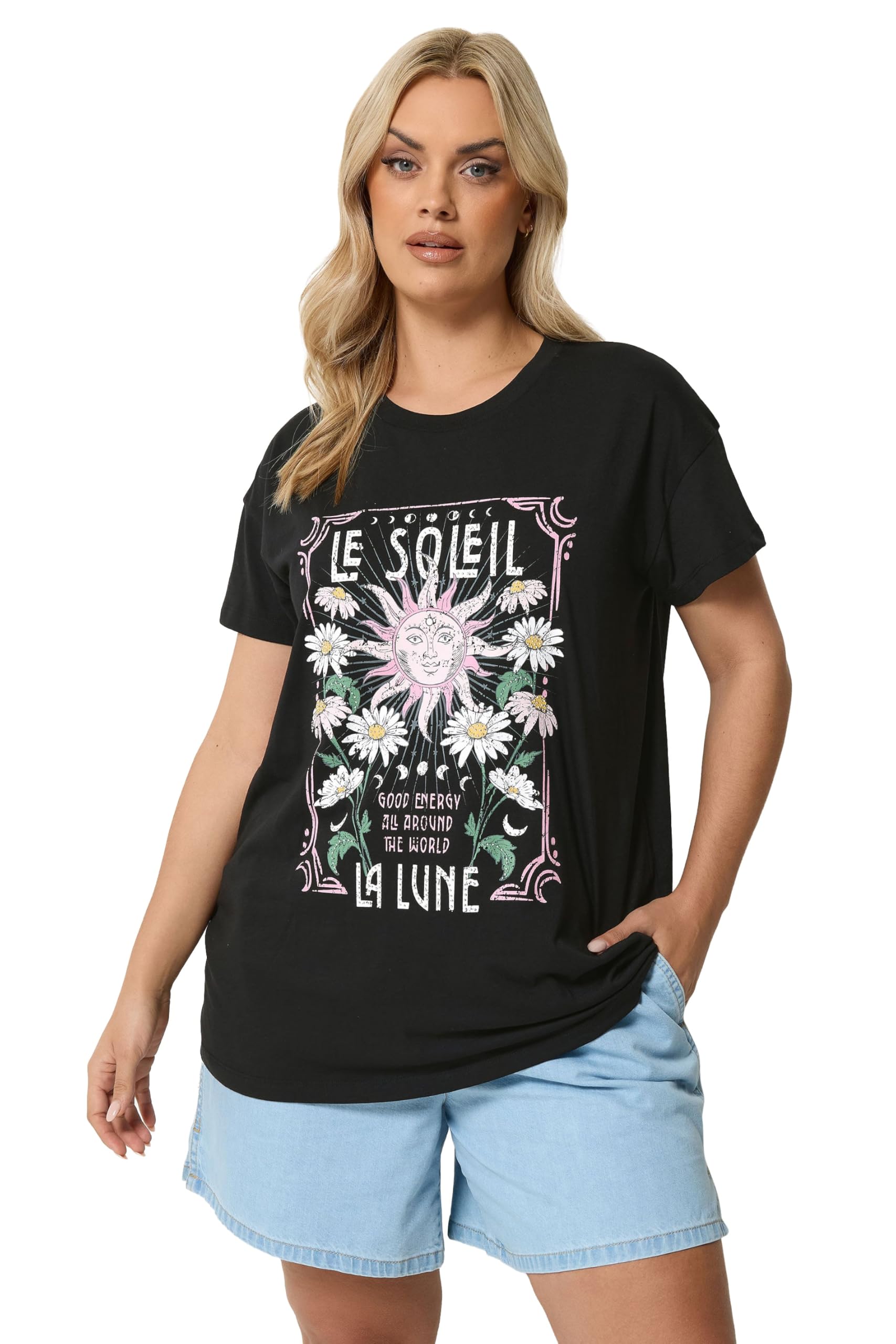 Yours Women's Black 'Le Soleil' Graphic T-Shirt In | : 22/24