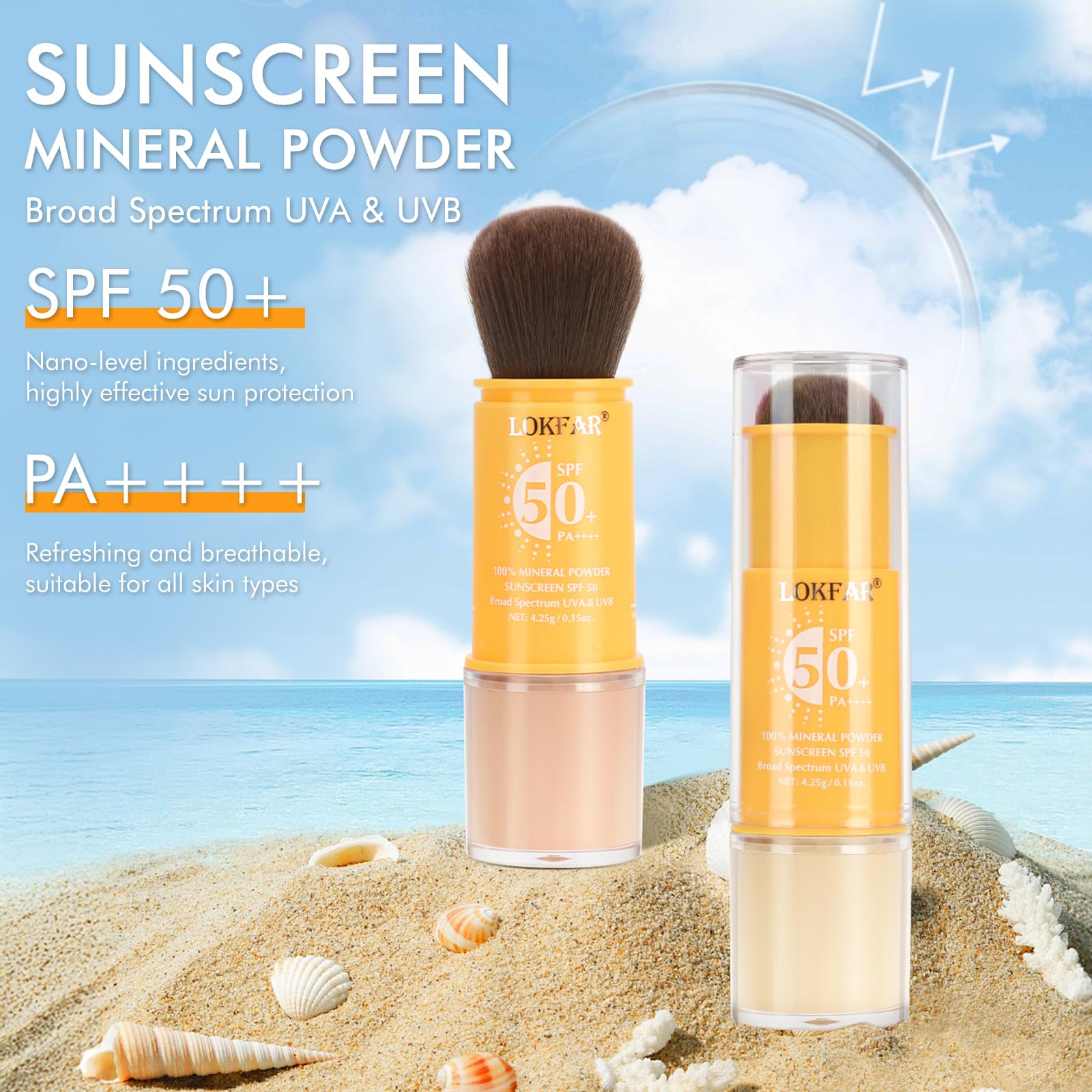 Mineralpuder Sonnenschutz für Gesicht, Kopfhaut und Haar – LSF 50 Pinsel auf Sonnenschutz, matte Ölkontrolle, leicht, lockeres Finish, LSF Pudereinstellung, Make-up, Strand-Essentials, #04 Pink