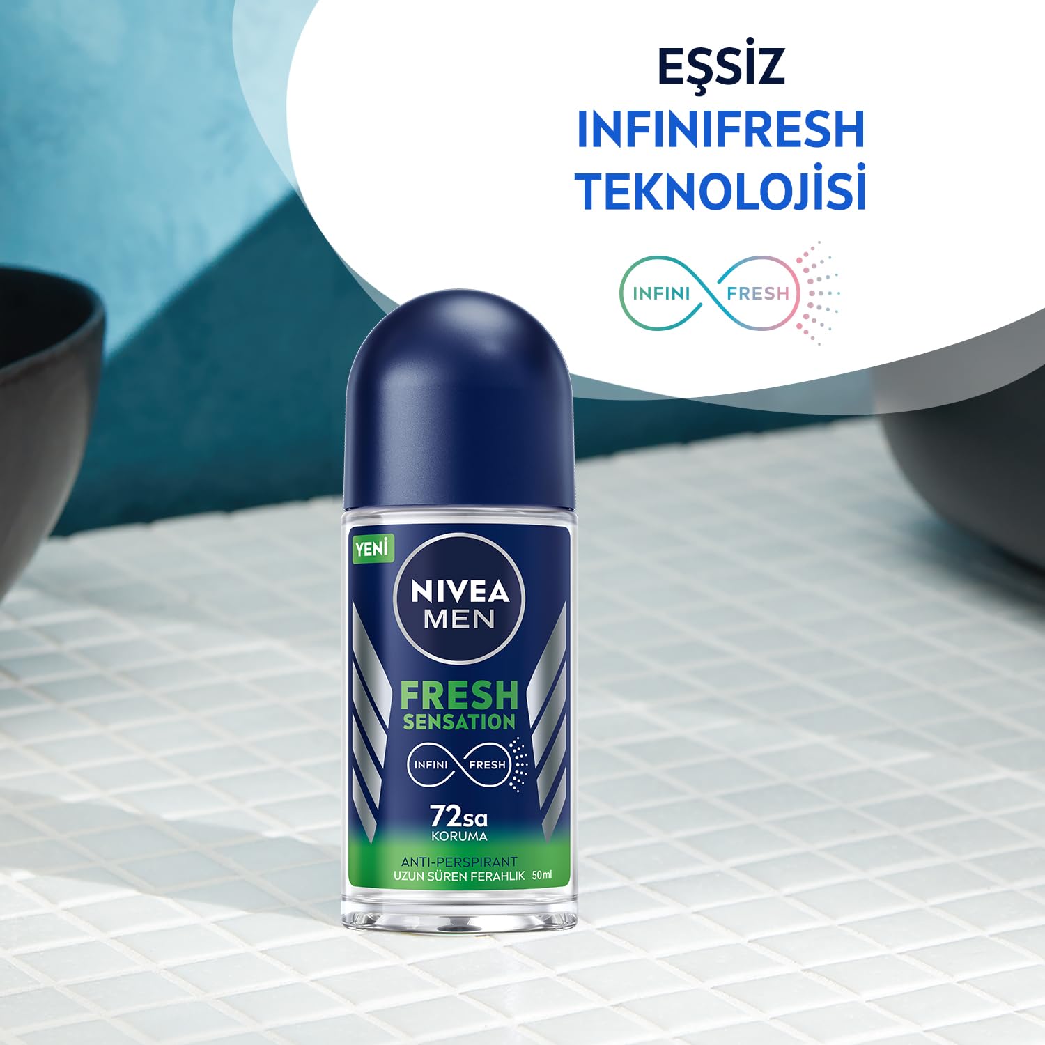 Nivea Men Fresh Sensation Roll on Deodorant 50 ml,72 Saat Anti-perspirant Koruma ve NIVEA Men Erkek Roll On Deodorant Deep Dimension 72 Saat Anti-Perspirant Koruma (50 ml)