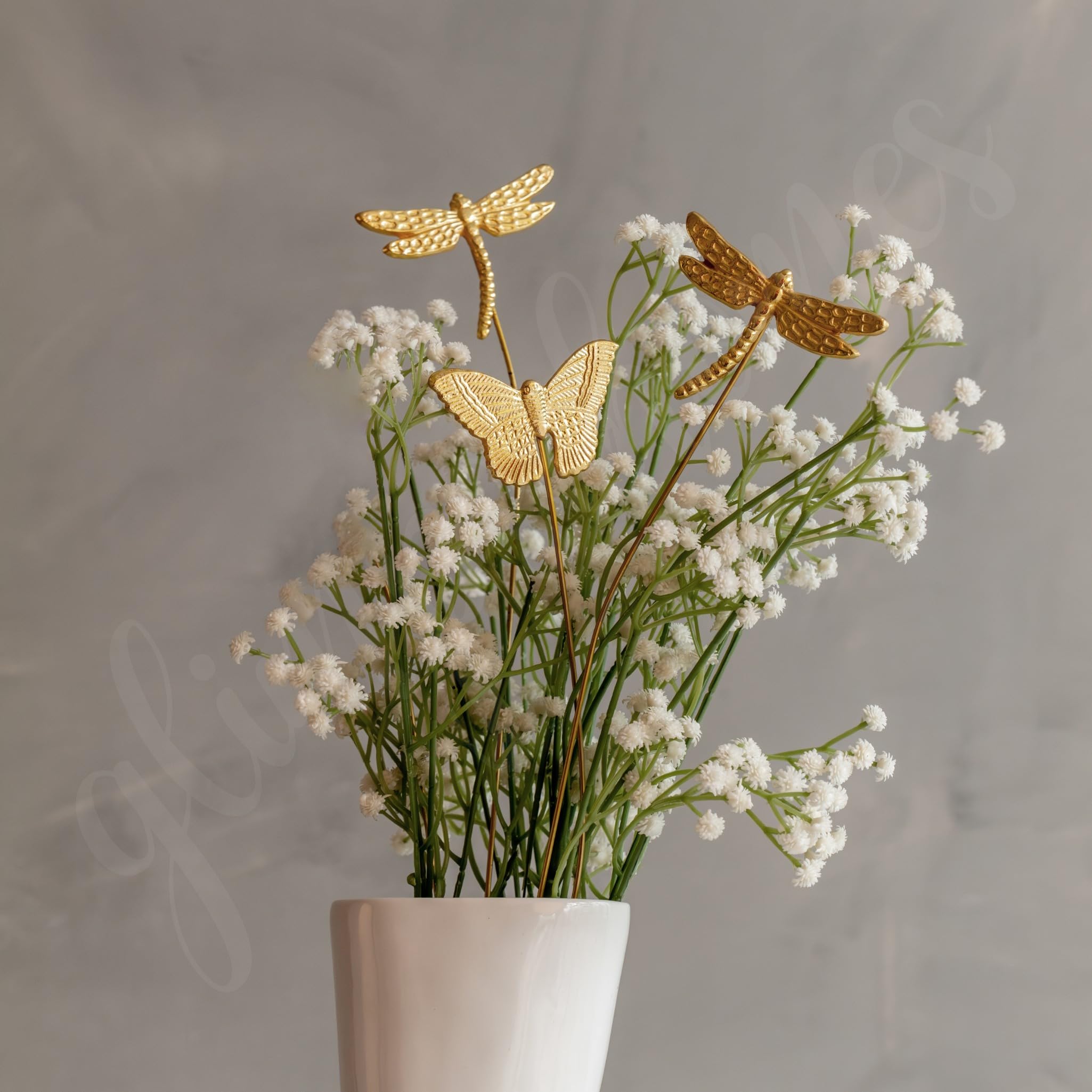 Glimpse Homes Golden Wings Metal Sticks | 18 Inch Vase Fillers | Set of 3 (2 Dragonfly + 1 Butterfly)-image-4