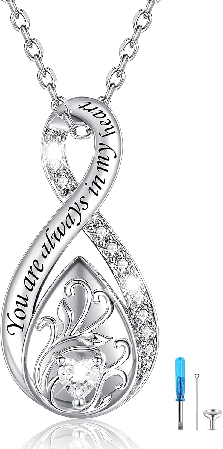 Sterling Silver Urn Necklace for Ashes for Women: Infinity Cremation Jewelry for Women - Ashes Keepsake Pendant Memorial Jewelry Gifts for A Loss of Loved Ones