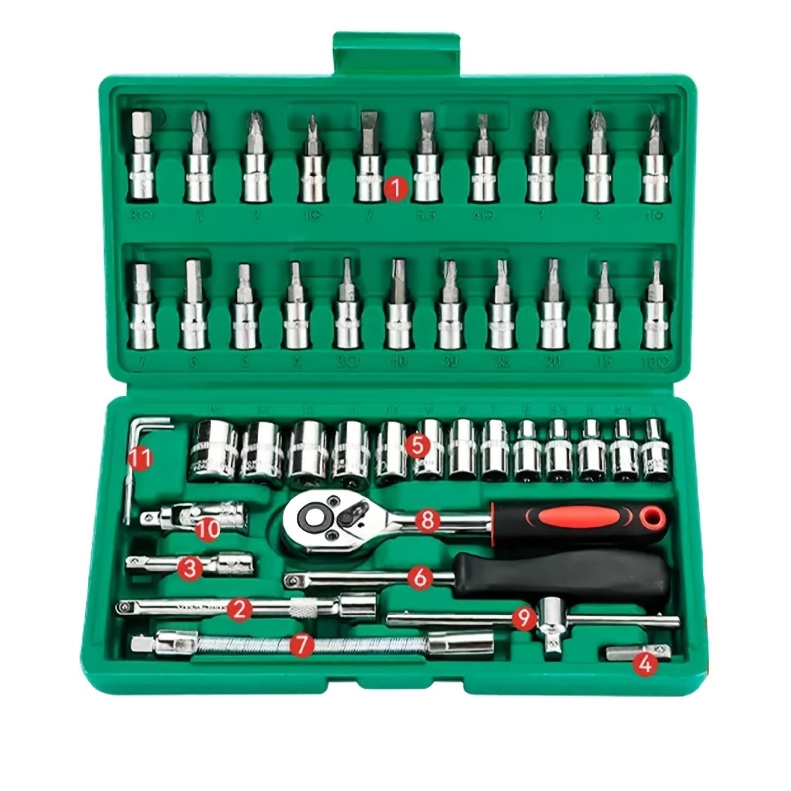 Khfgdhg One Color Car Repair Kit Green Toolbox 46Pcs Professional Ratchet Set Professional Tool Set Car Maintenance Essentials Hand Tool Sets