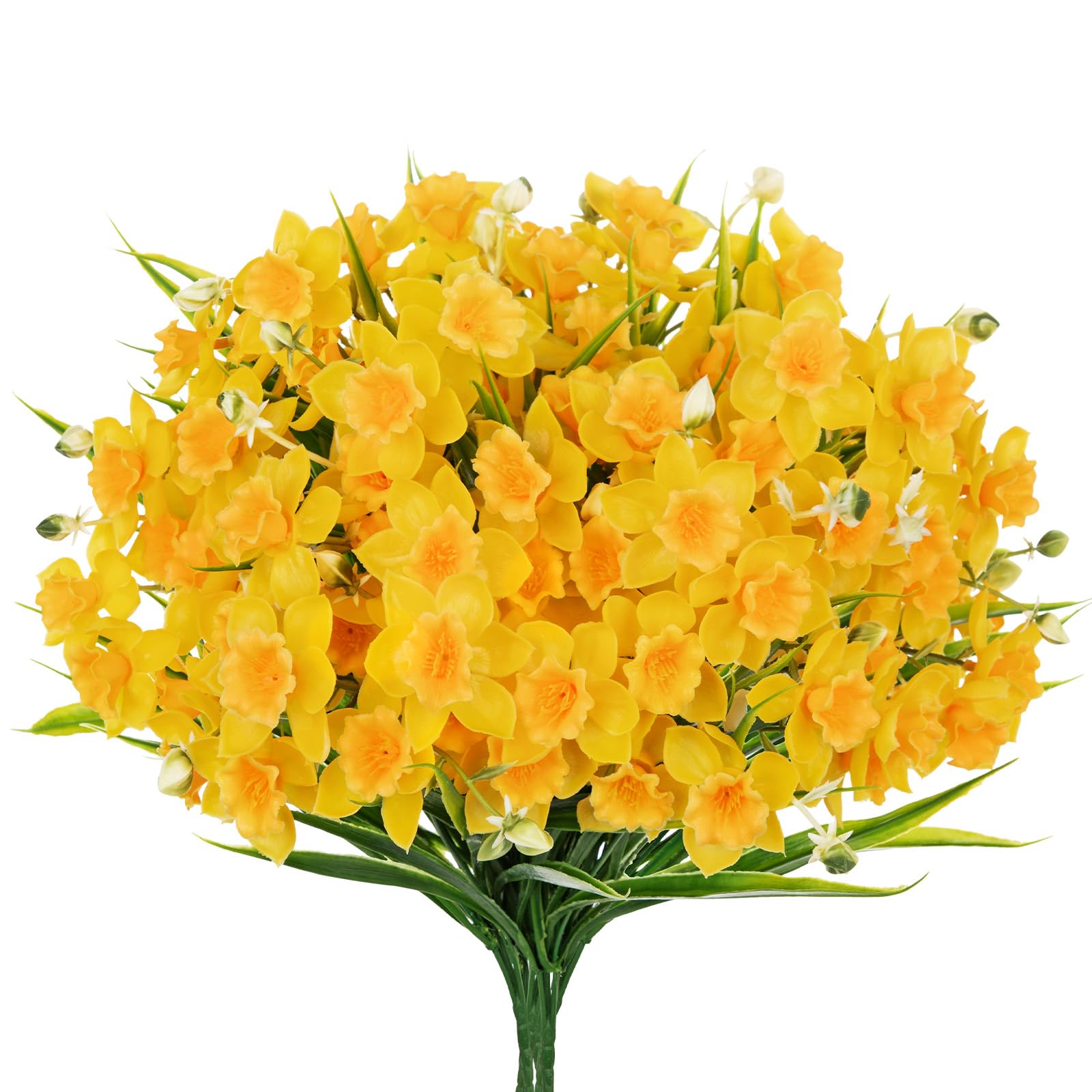 Hollyone 6PCS Yellow Artificial Daffodil Bouquets, 36CM Fake Flowers Decorative Faux Flowers, Silk Spring Flowers for Home Decor, Living Room, Floral Arrangement, Bathroom, Kitchen, Garden Decoration