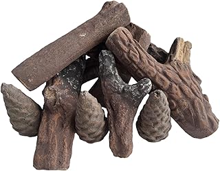 Gas Logs 10pcs Gas Fireplace Logs Set of Ceramic Wood Logs. Fireplace Log Set for Ventless, Electric Outdoor Fireplaces Fire Pits Realistic Use
