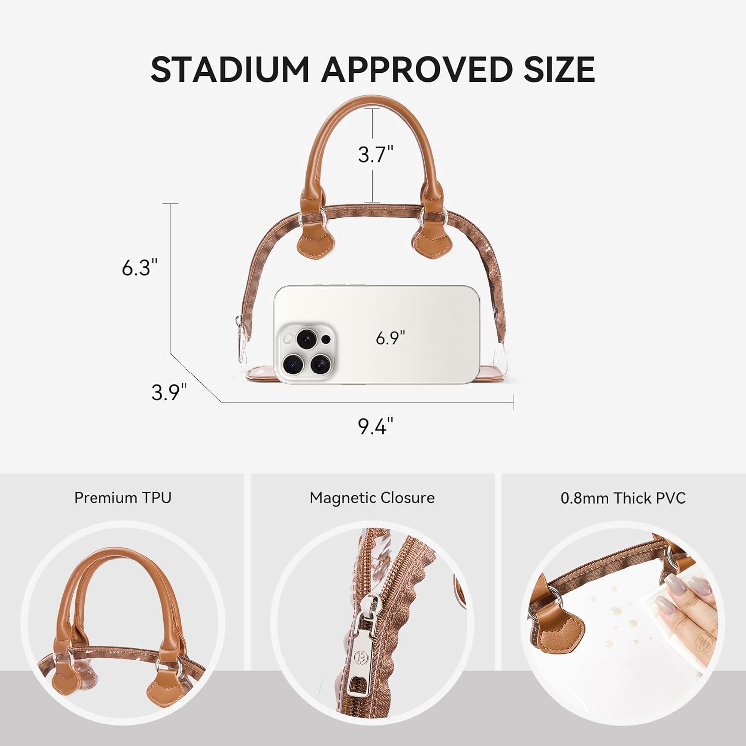 BOSTANTEN Clear Bag for Stadium Approved Top Handle Crossbody Purses Barrel Handbag for Events, Concerts, Travel, Daily Use - Image 5