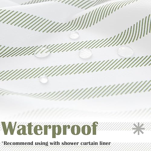 Miniatura 5 de jinchan Cortina de ducha a rayas verdes y blancas modernas en zigzag de tela impermeable para baño con 12 ganchos, lavable a máquina, 70 x 72