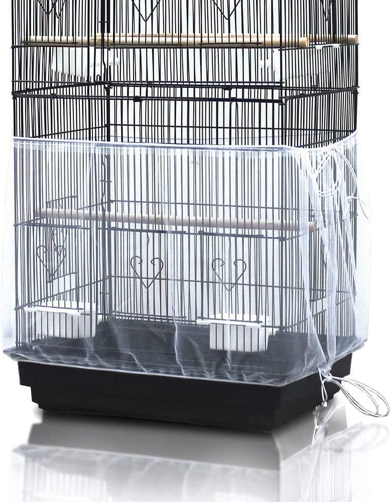 Universal Birdcage Cover Seed Catcher Stretchy Nylon Mesh Bird Cage Cover Parrot Cage Net Soft Airy(White)